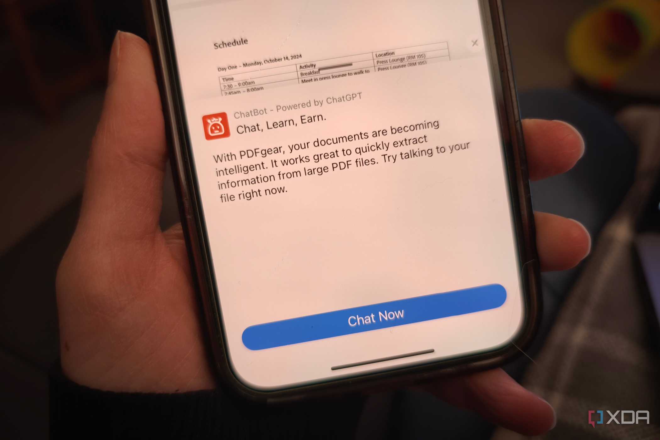 PDFgear AI chatbot on iPhone app