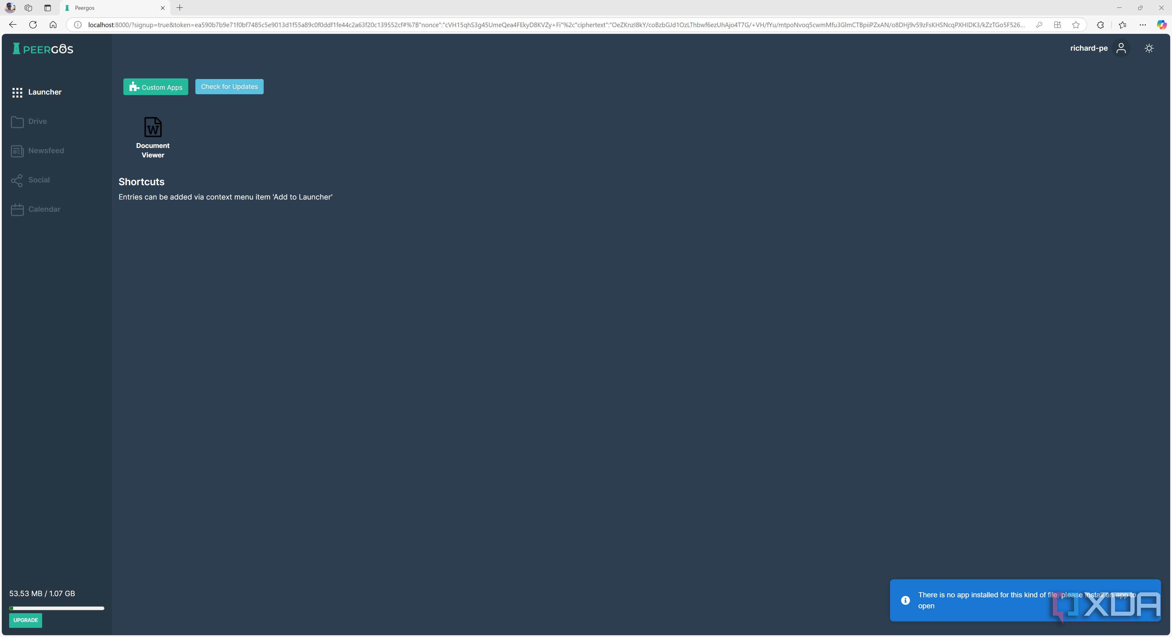 Installed Peergos apps