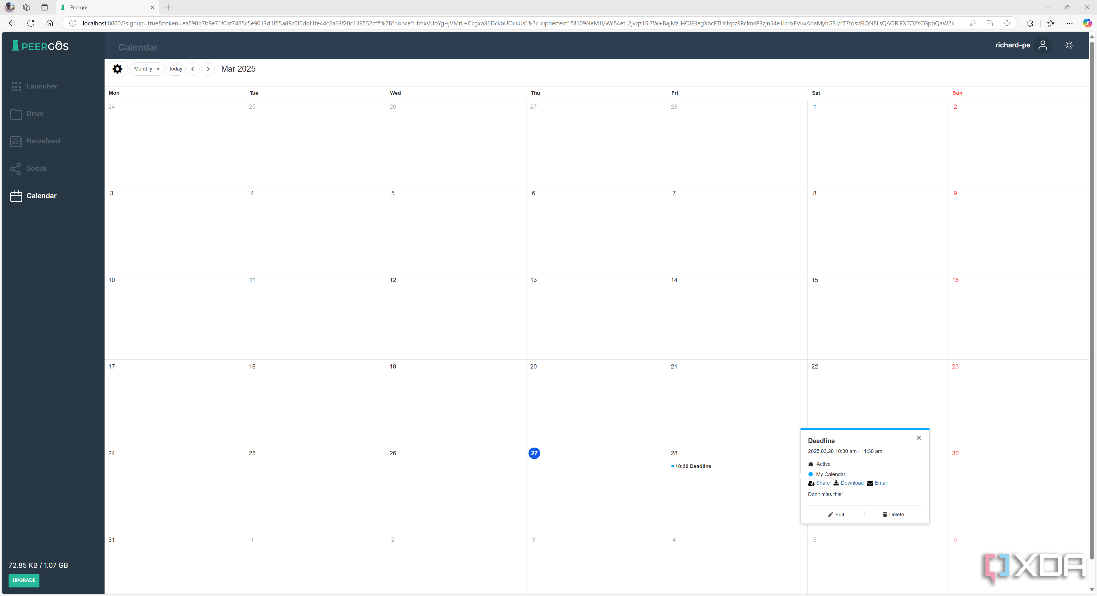 Peergos calendar