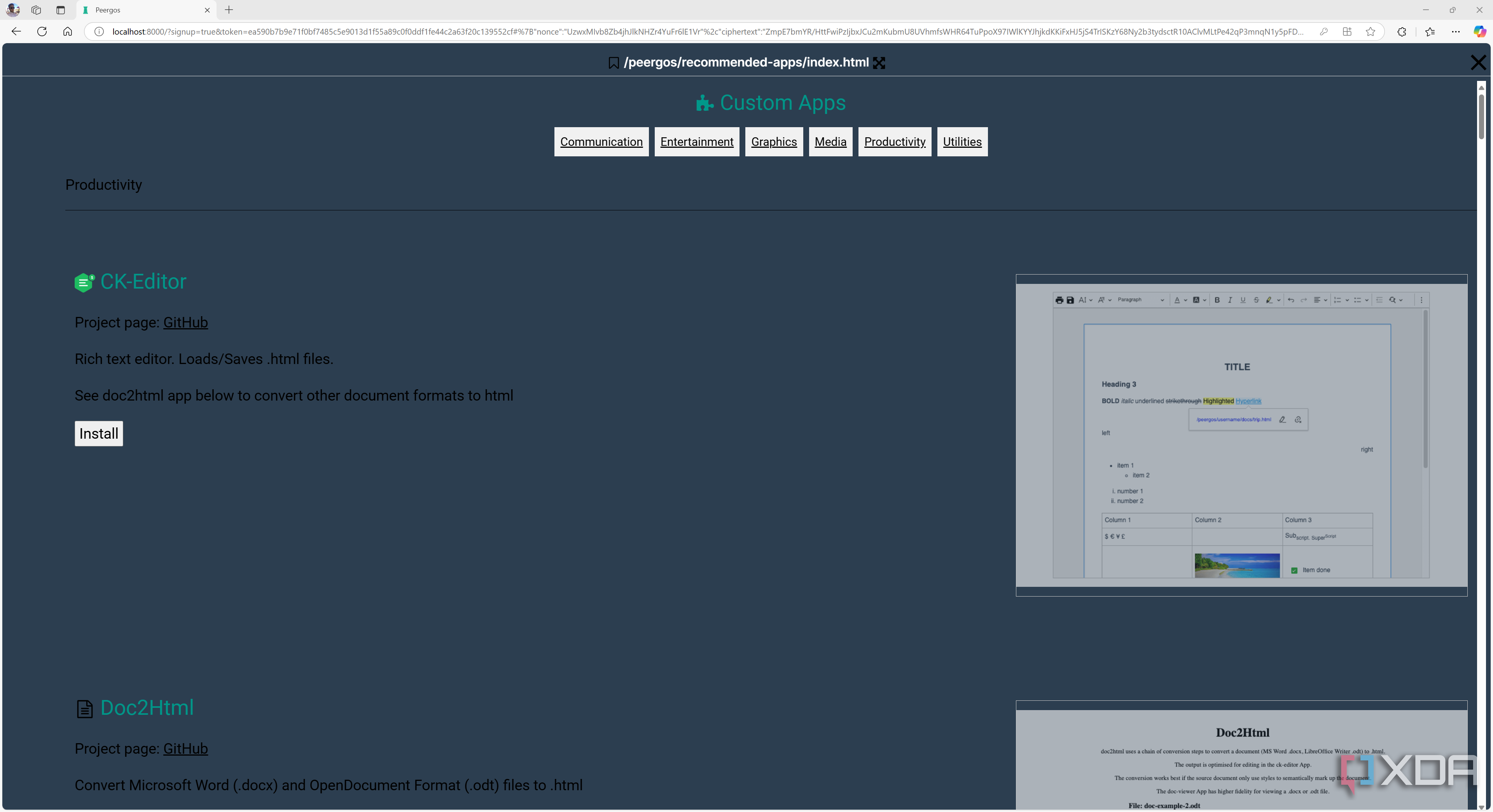 Peergos custom apps
