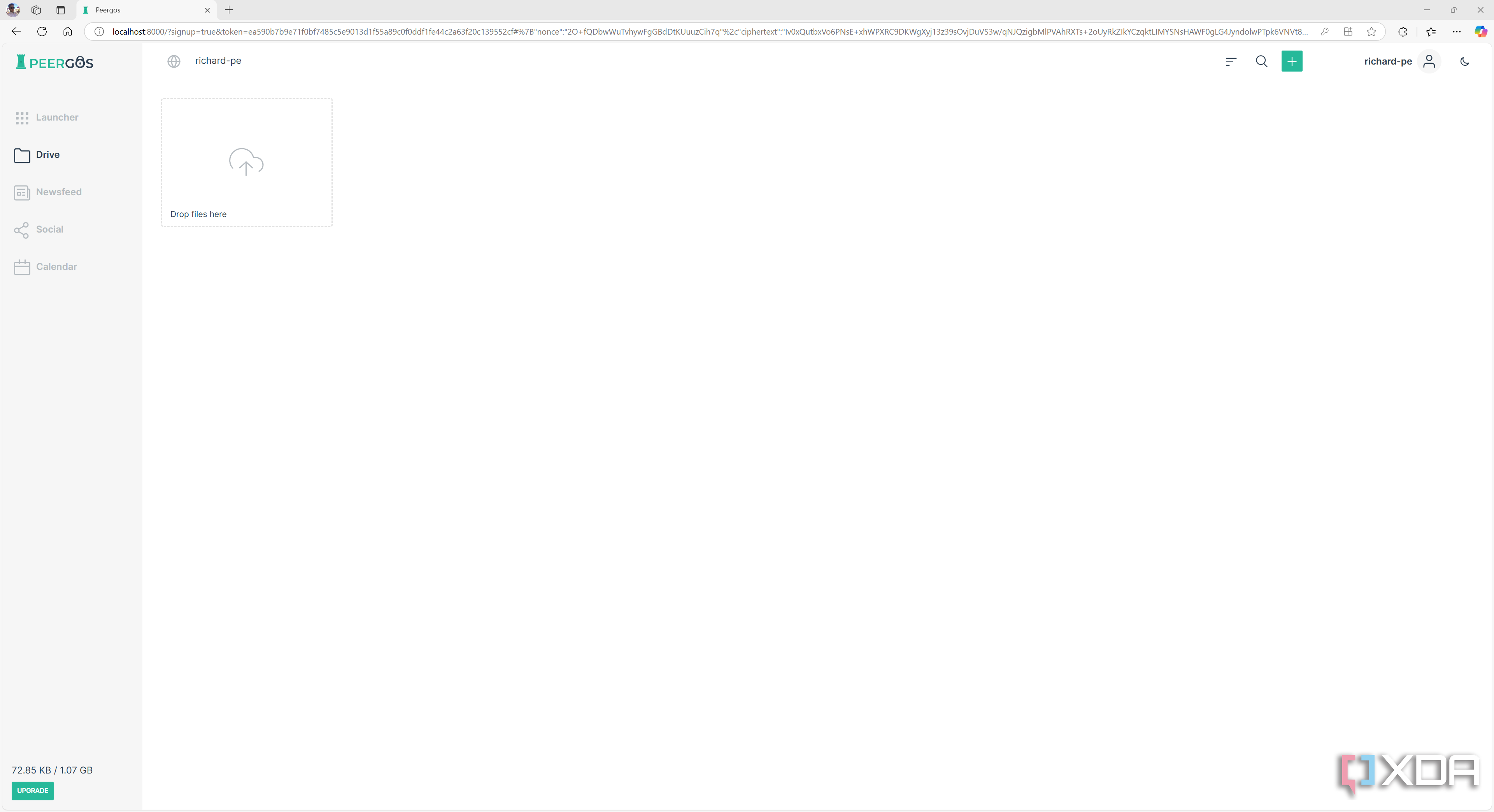 Peergos dashboard