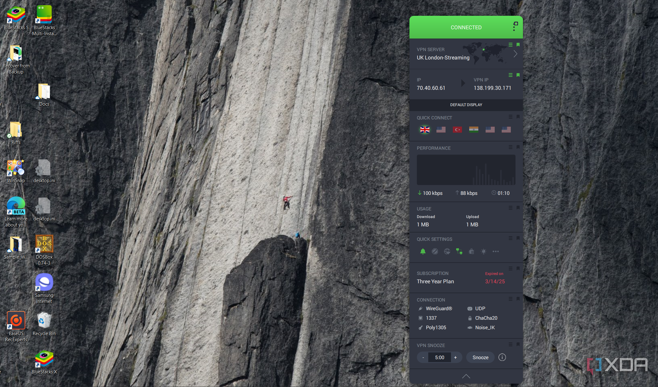 screenshot shows Private Internet Access VPN running on Windows