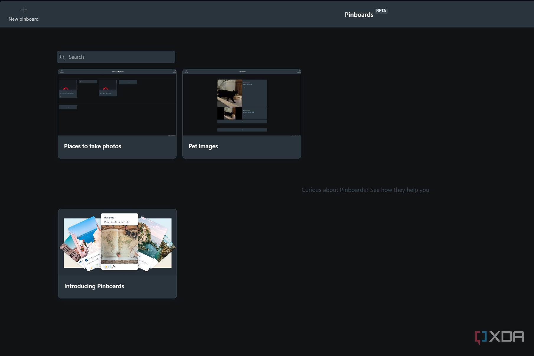 pinboard collections on opera