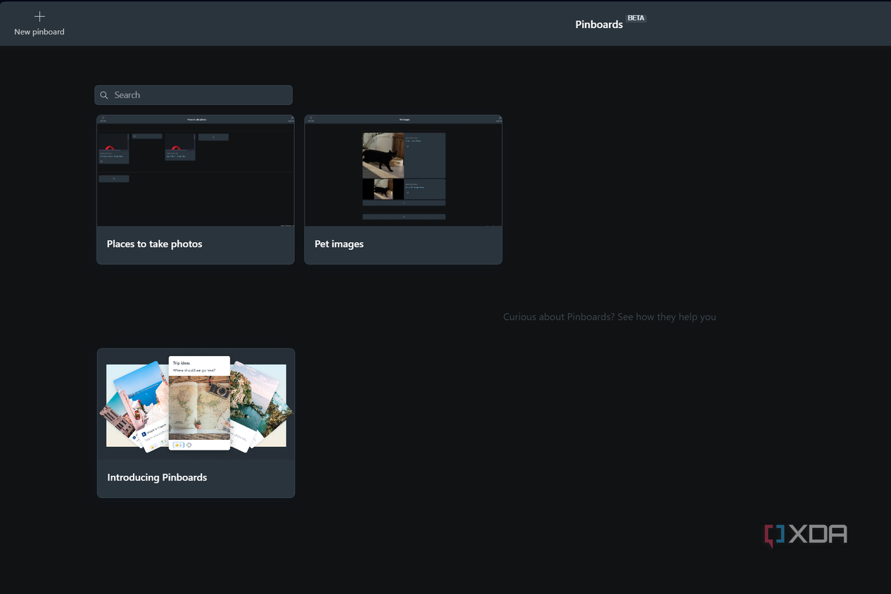 pinboard collections on opera