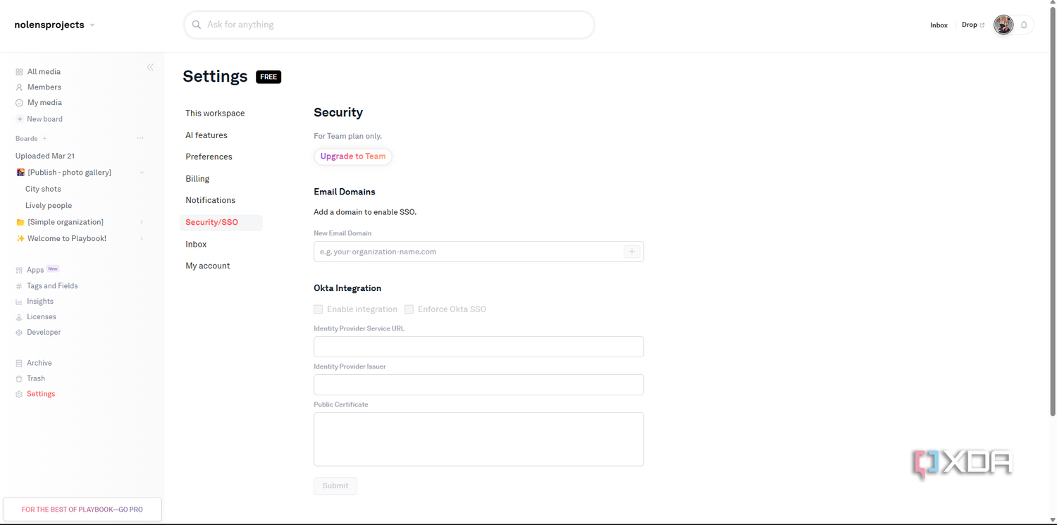Playbook security settings