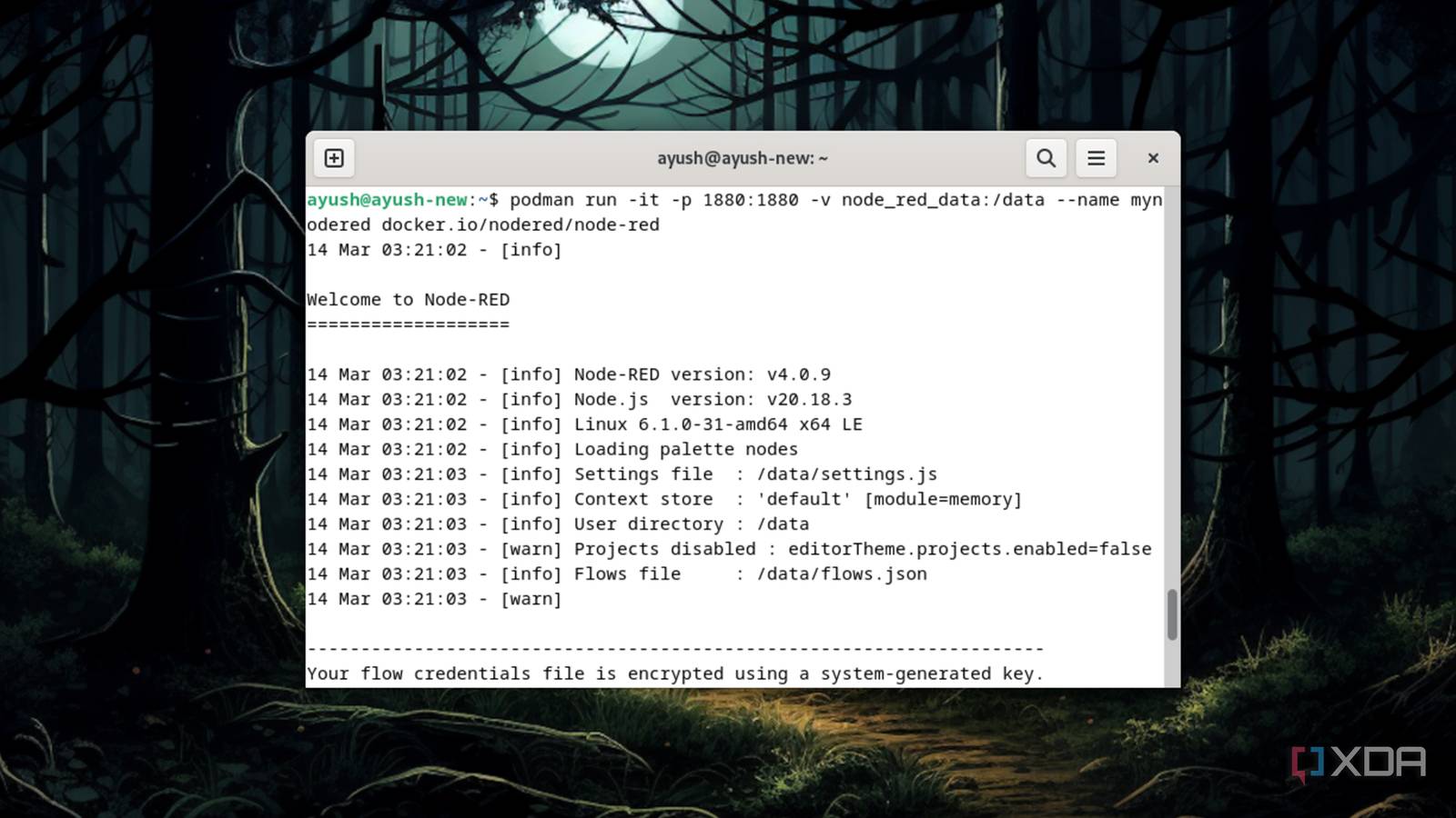 Running a Node-RED container in Podman 