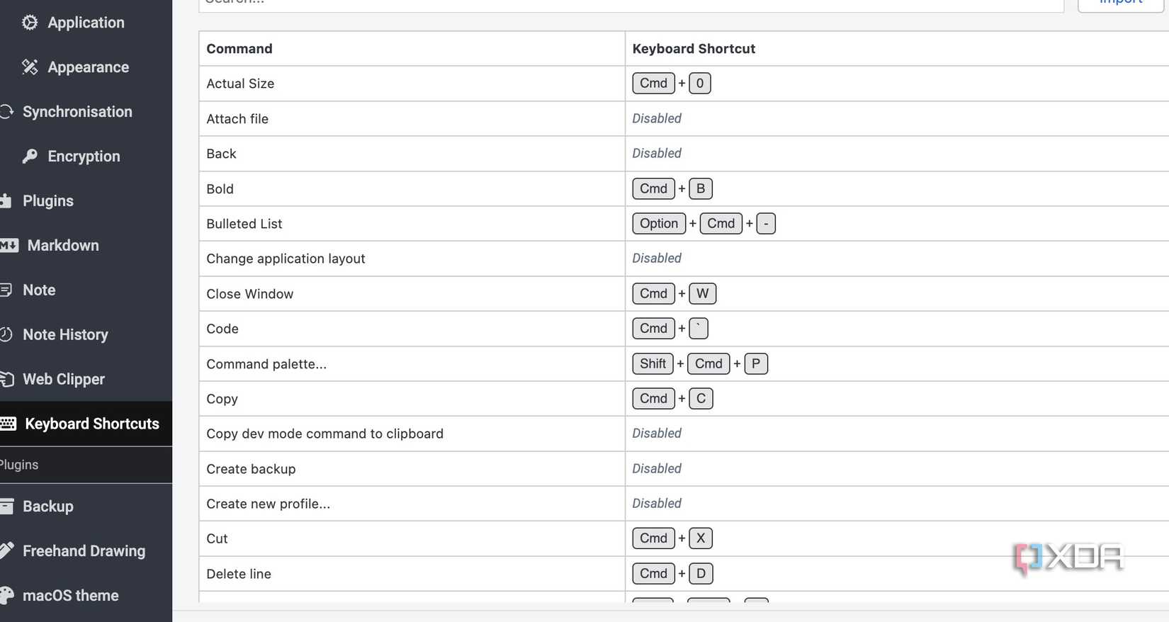 Joplin keyboard shortcuts