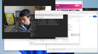 Screenshot of Windows 11 showing a PowerToys Run search bar with a list of open windows for Edge