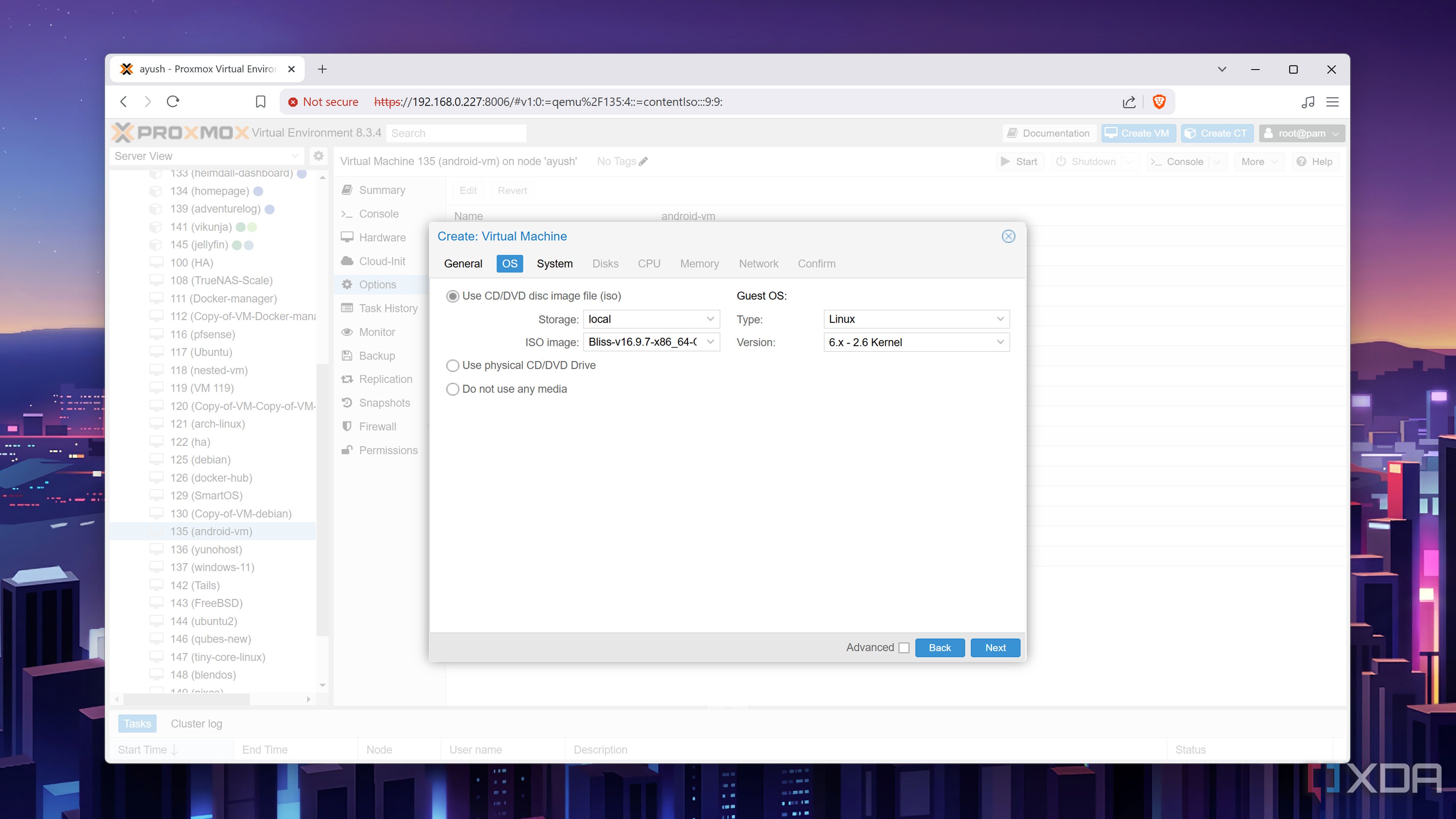 Creating the Bliss OS VM on Proxmox
