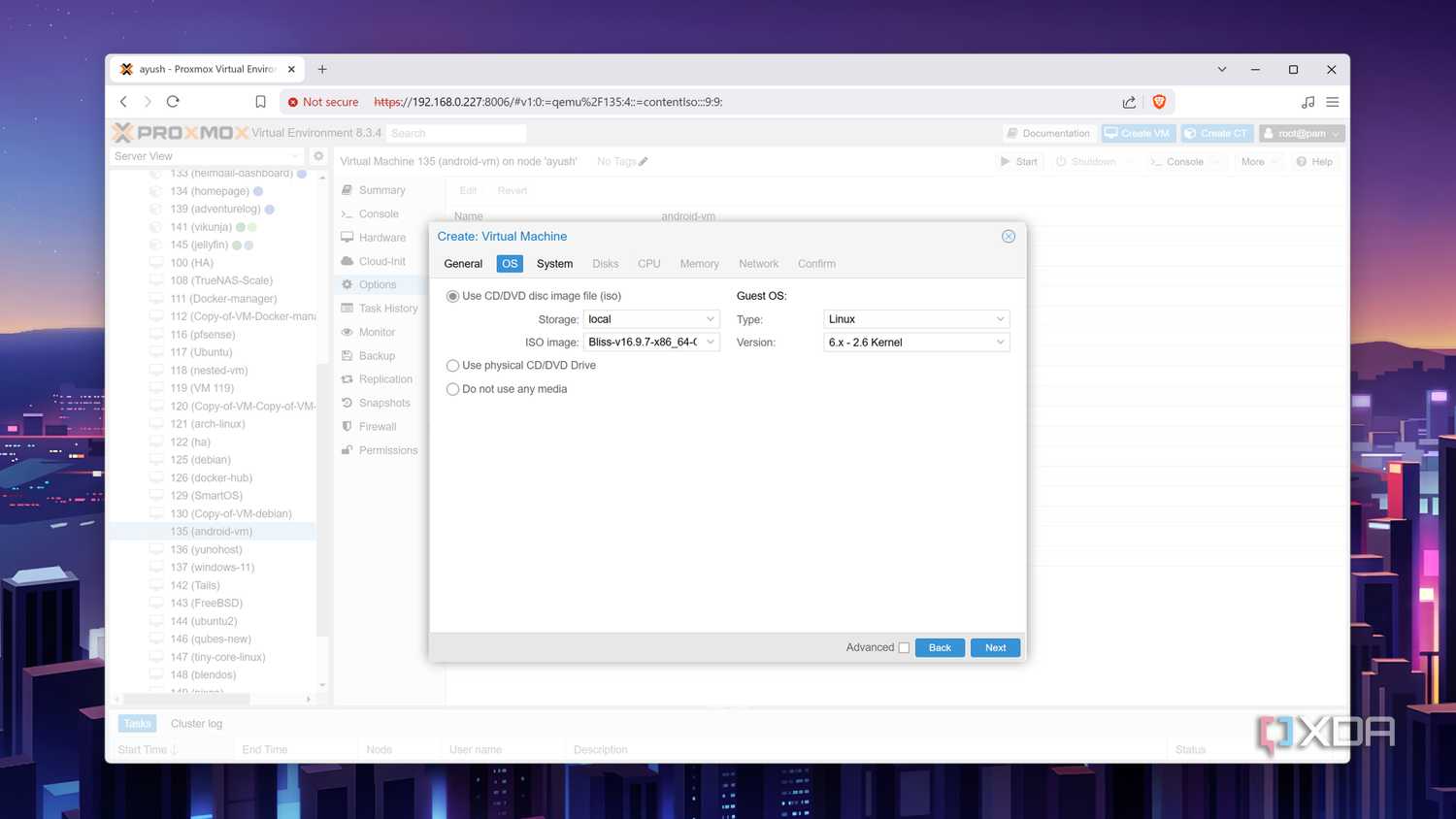 Creating the Bliss OS VM on Proxmox