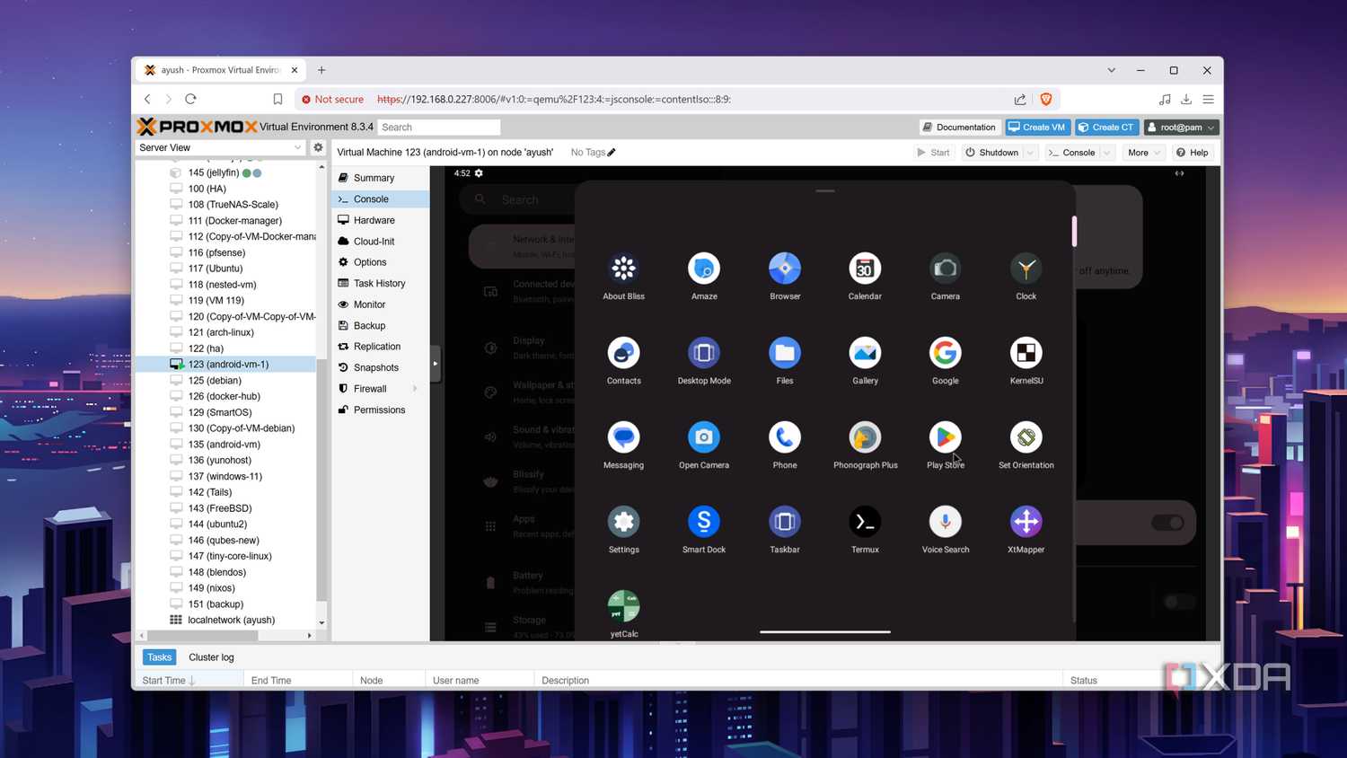 The Bliss OS UI with fixed colors