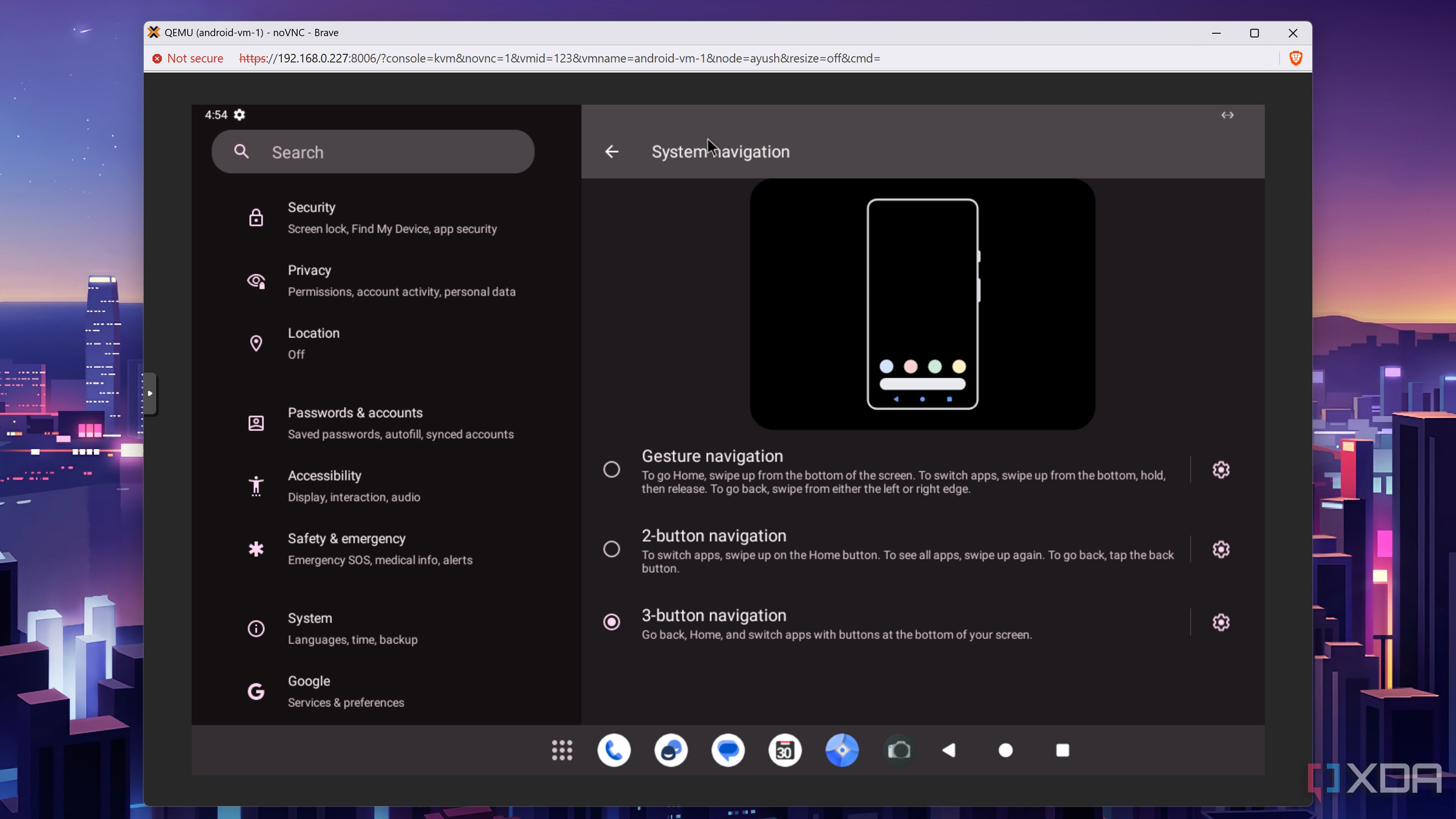 The Bliss OS settings apps with the Gesture Controls shown