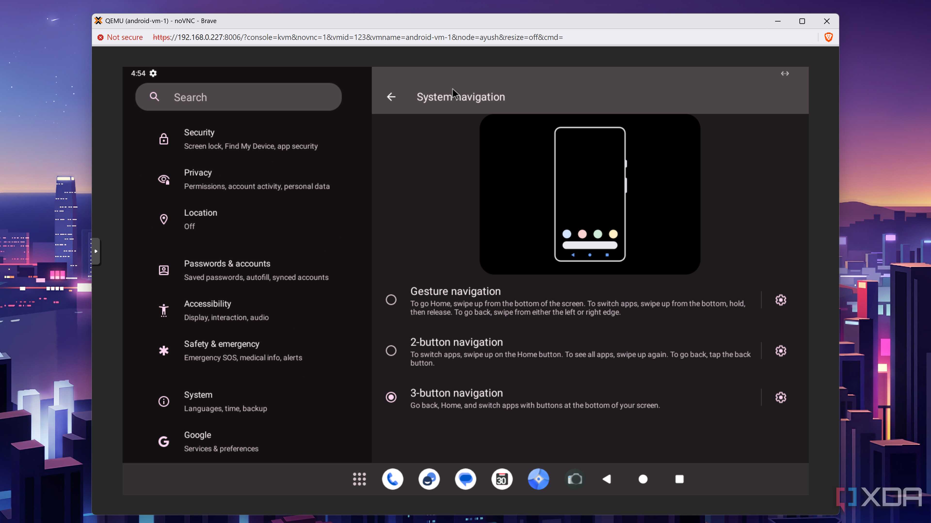 The Bliss OS settings apps with the Gesture Controls shown
