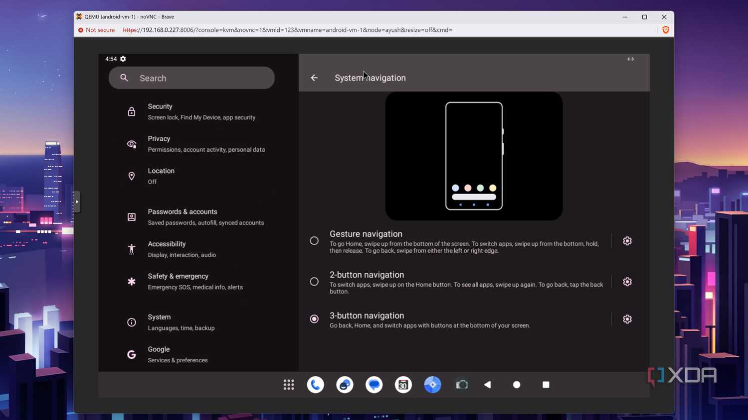 The Bliss OS settings apps with the Gesture Controls shown
