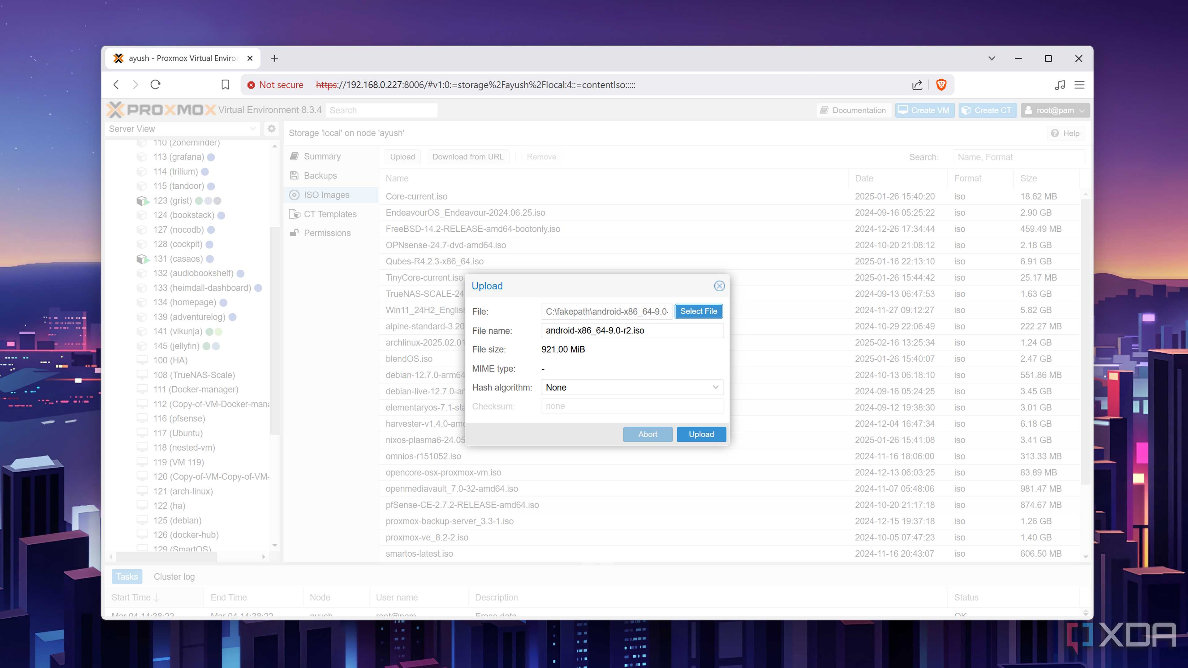 Uploading the Android-x86 ISO to Proxmox