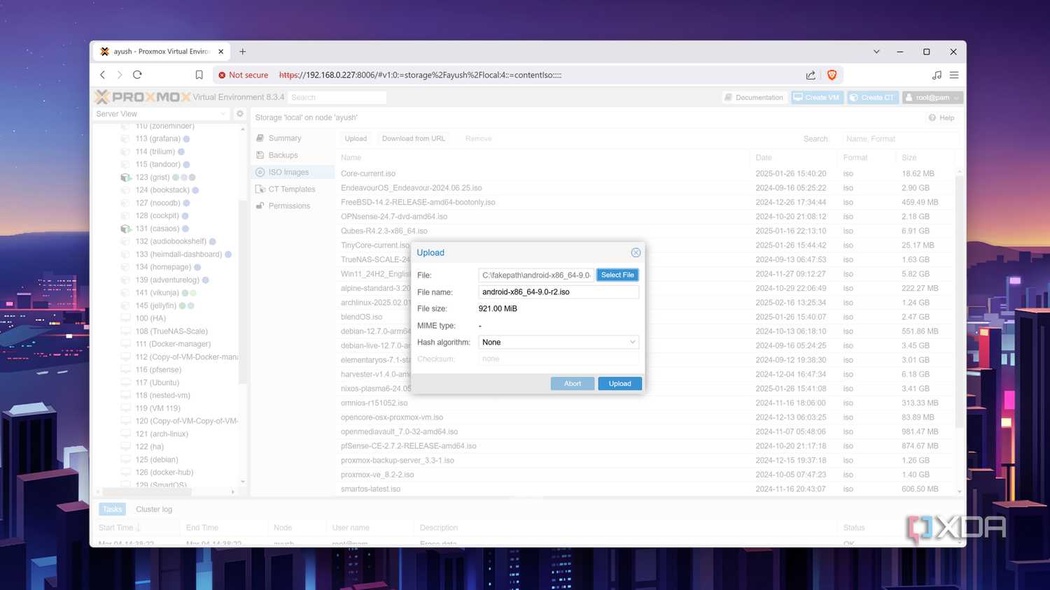 Uploading the Android-x86 ISO to Proxmox