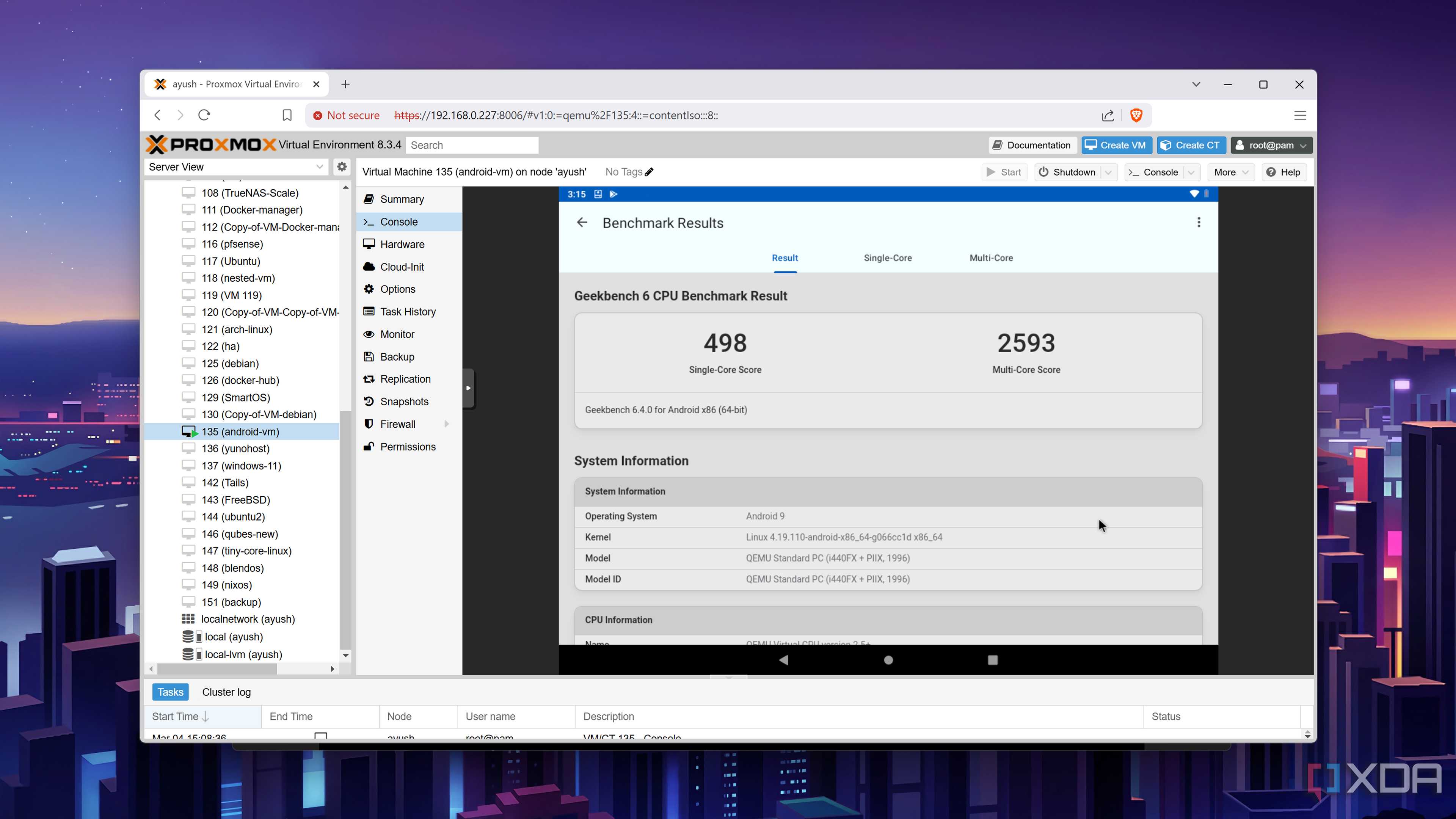 The Geekbench 6 score of the Android-x86 VM