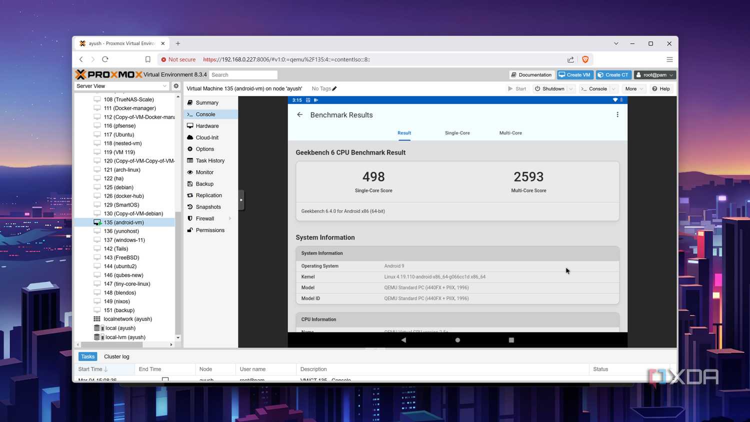 The Geekbench 6 score of the Android-x86 VM