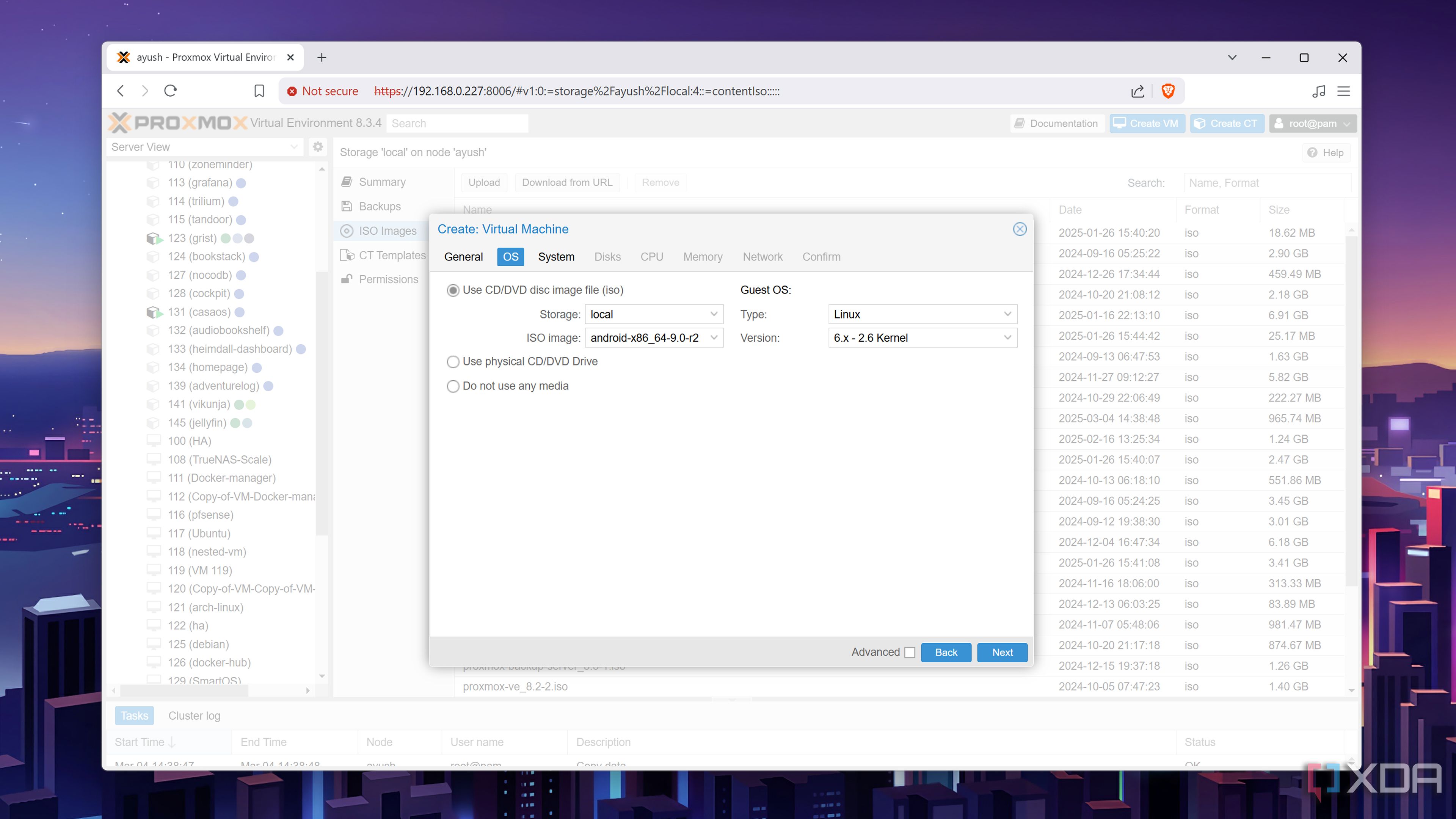 Assigning the Android-x86 ISO to a VM in Proxmox