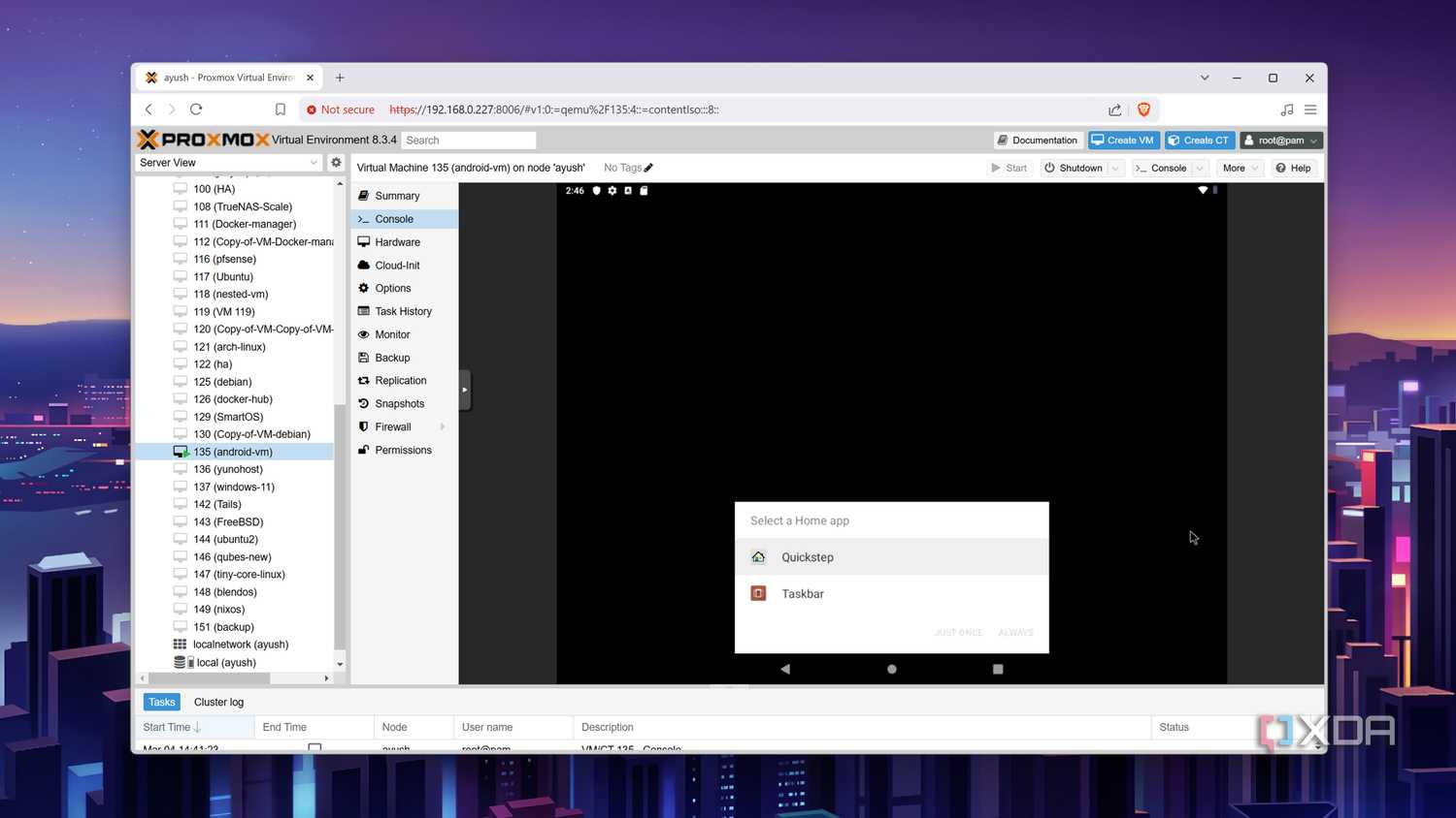 The Home apps on the Android-x86 VM