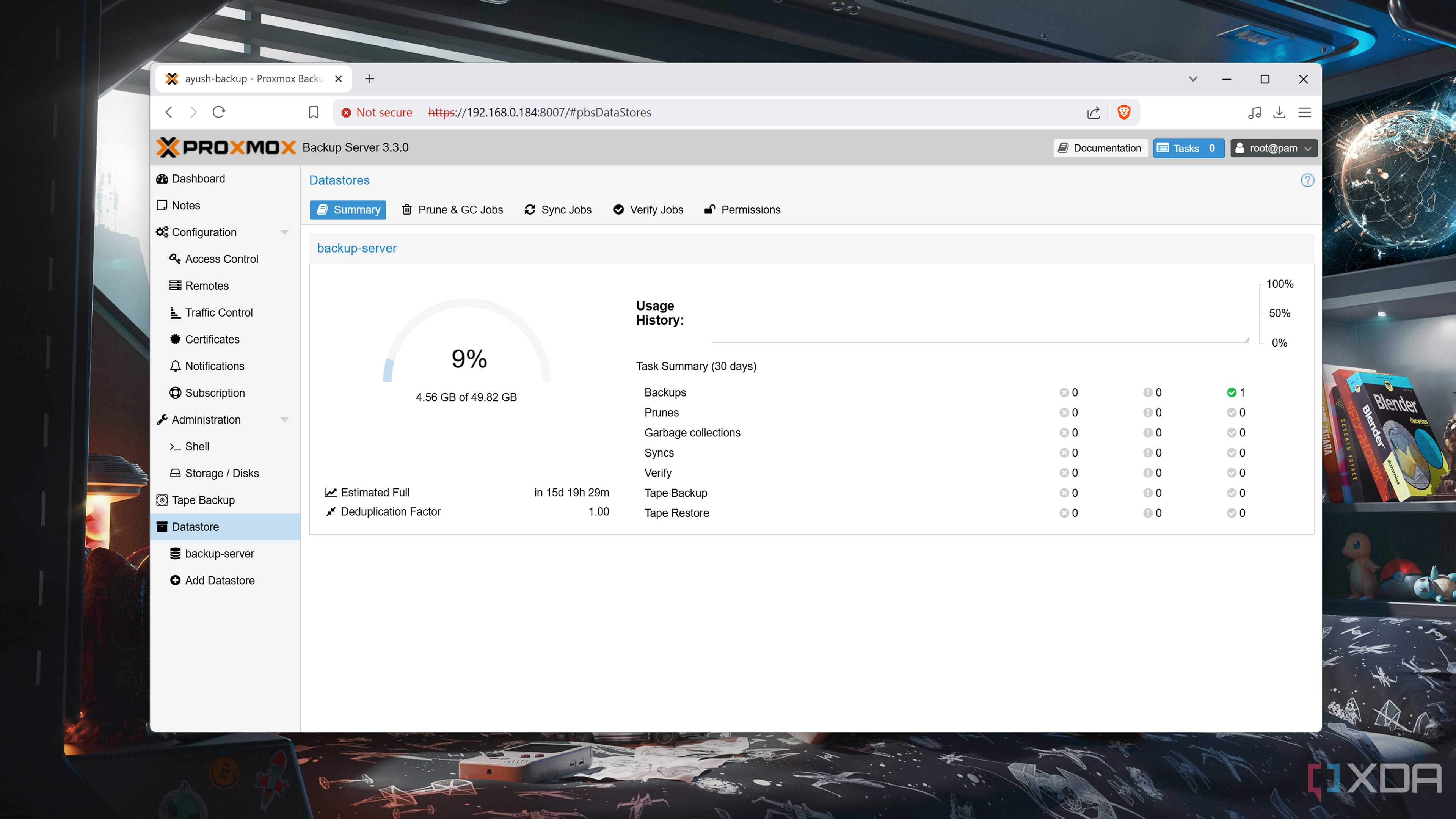 The Datastore tab in the Proxmox Backup Server