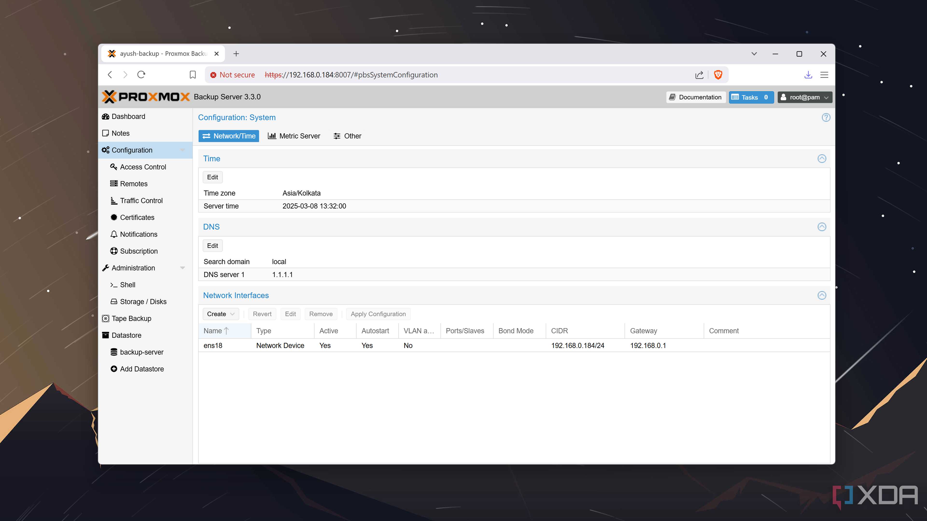 The Configuration tab in the Proxmox Backup Server