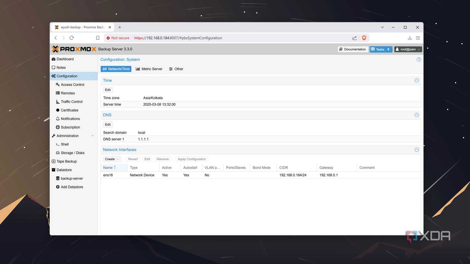 The Configuration tab in the Proxmox Backup Server