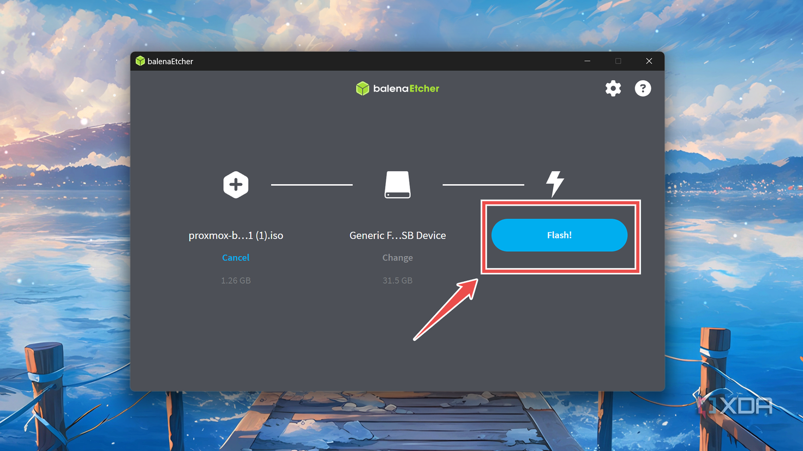 Tapping the Flash button inside Balena Etcher