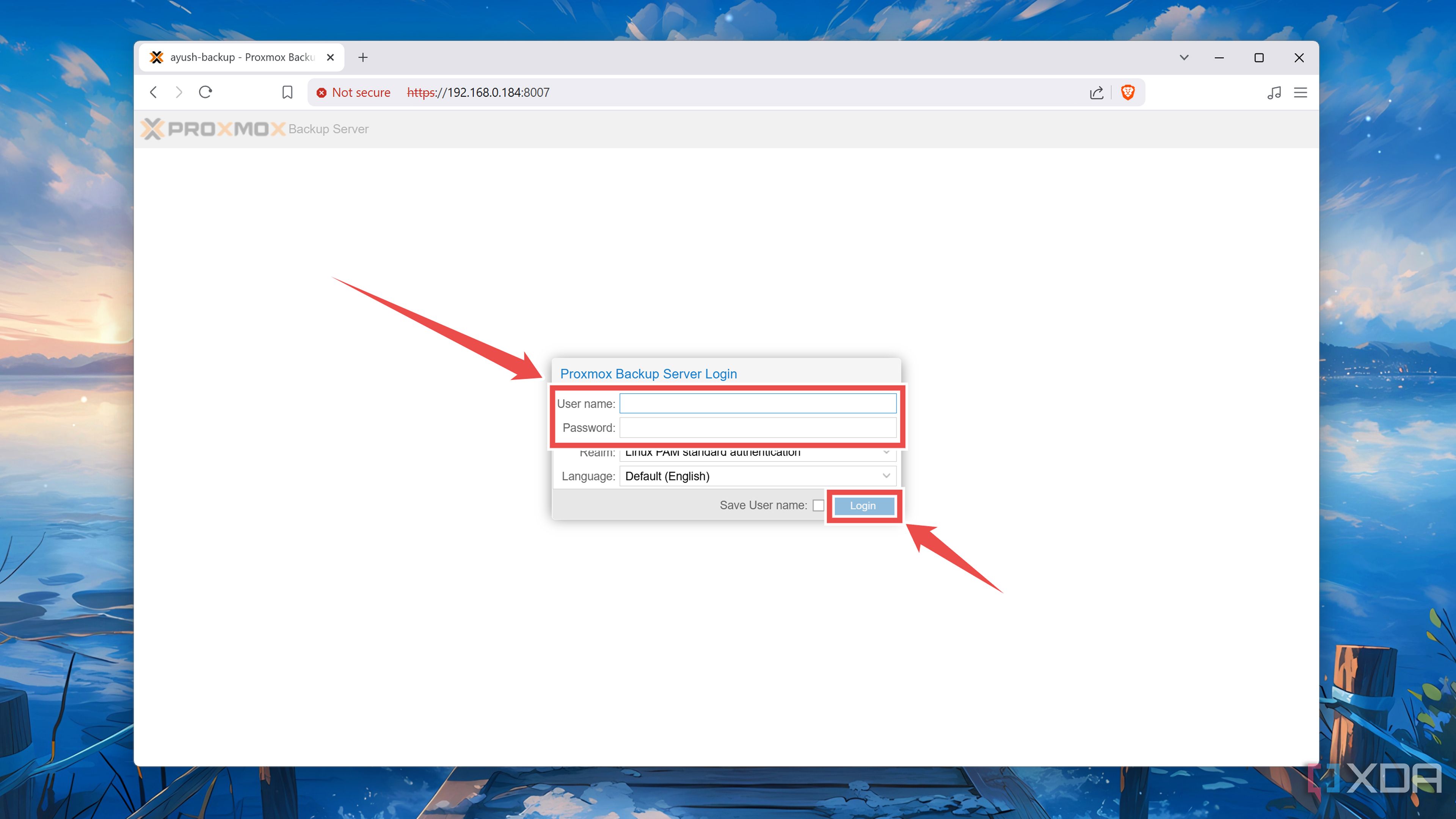 Logging into the Proxmox Backup Server web UI