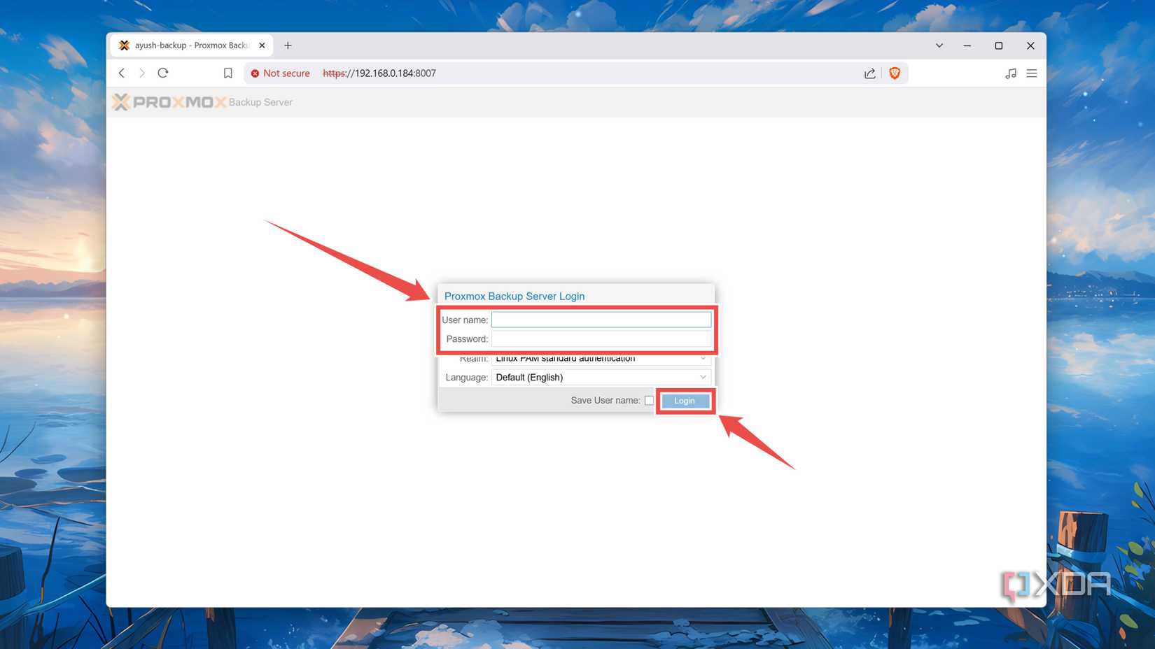 Logging into the Proxmox Backup Server web UI