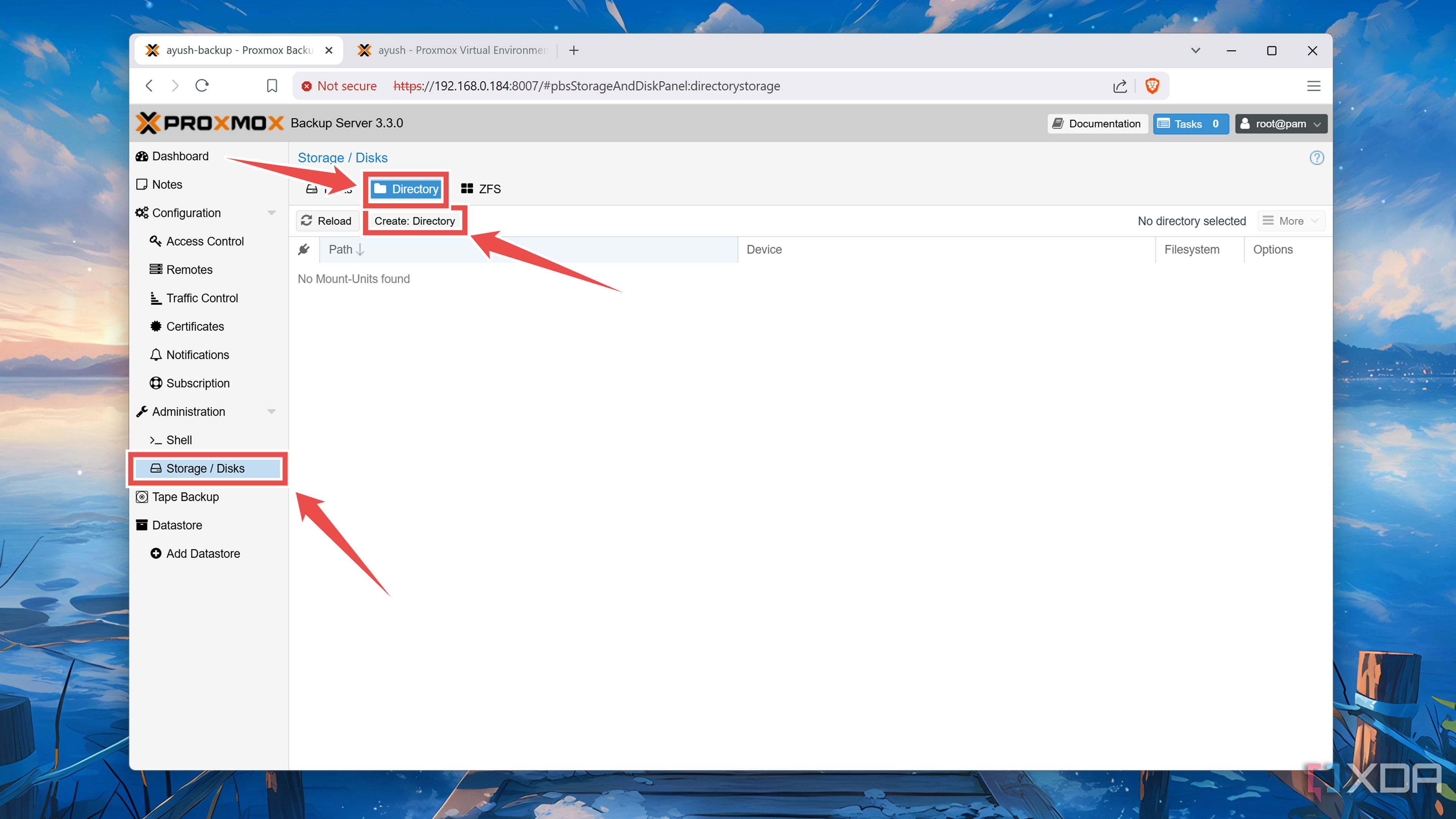 Creating a Directory inside Proxmox Backup Server web UI