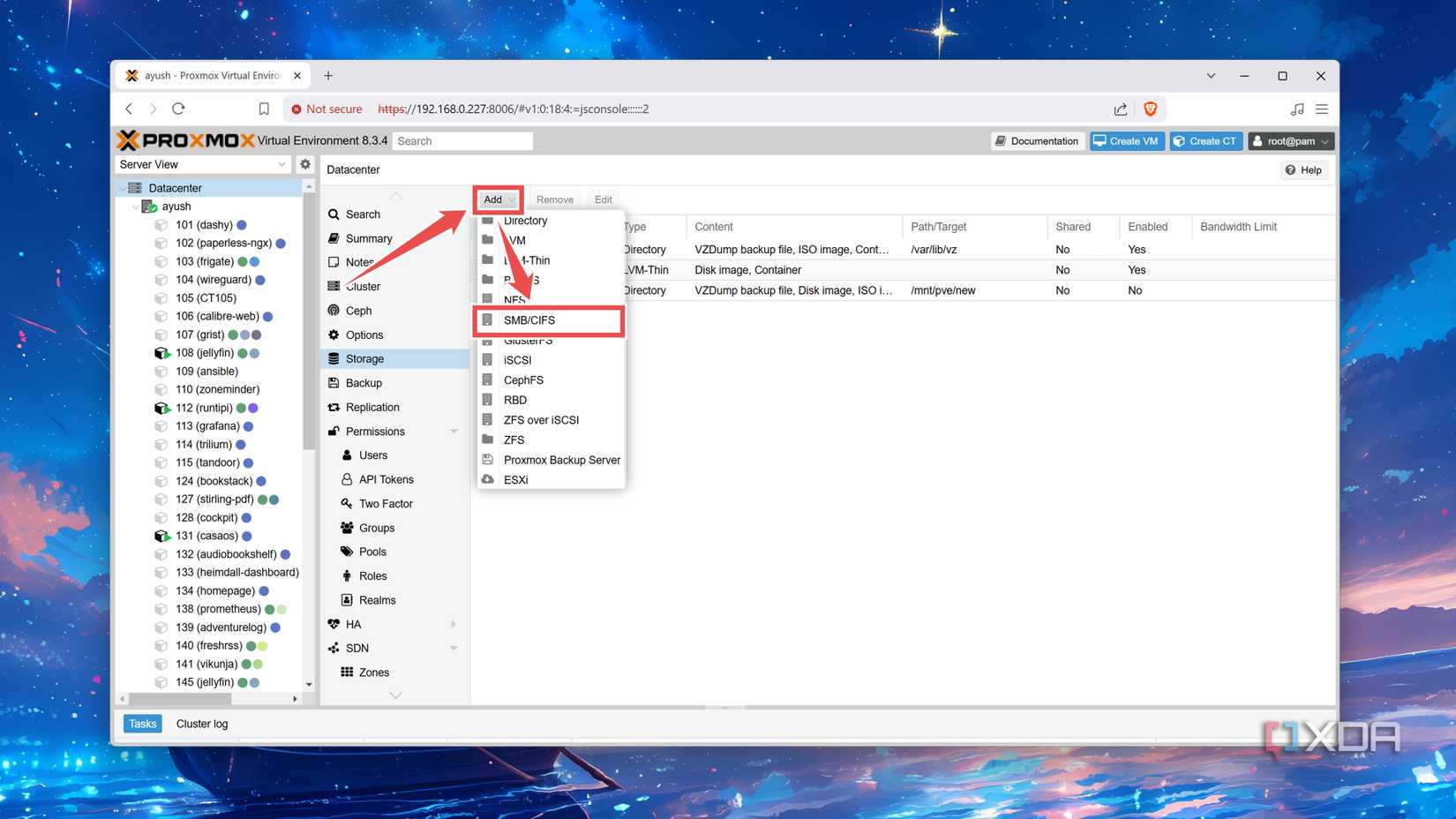 Adding a new SMB share to the Proxmox web UI
