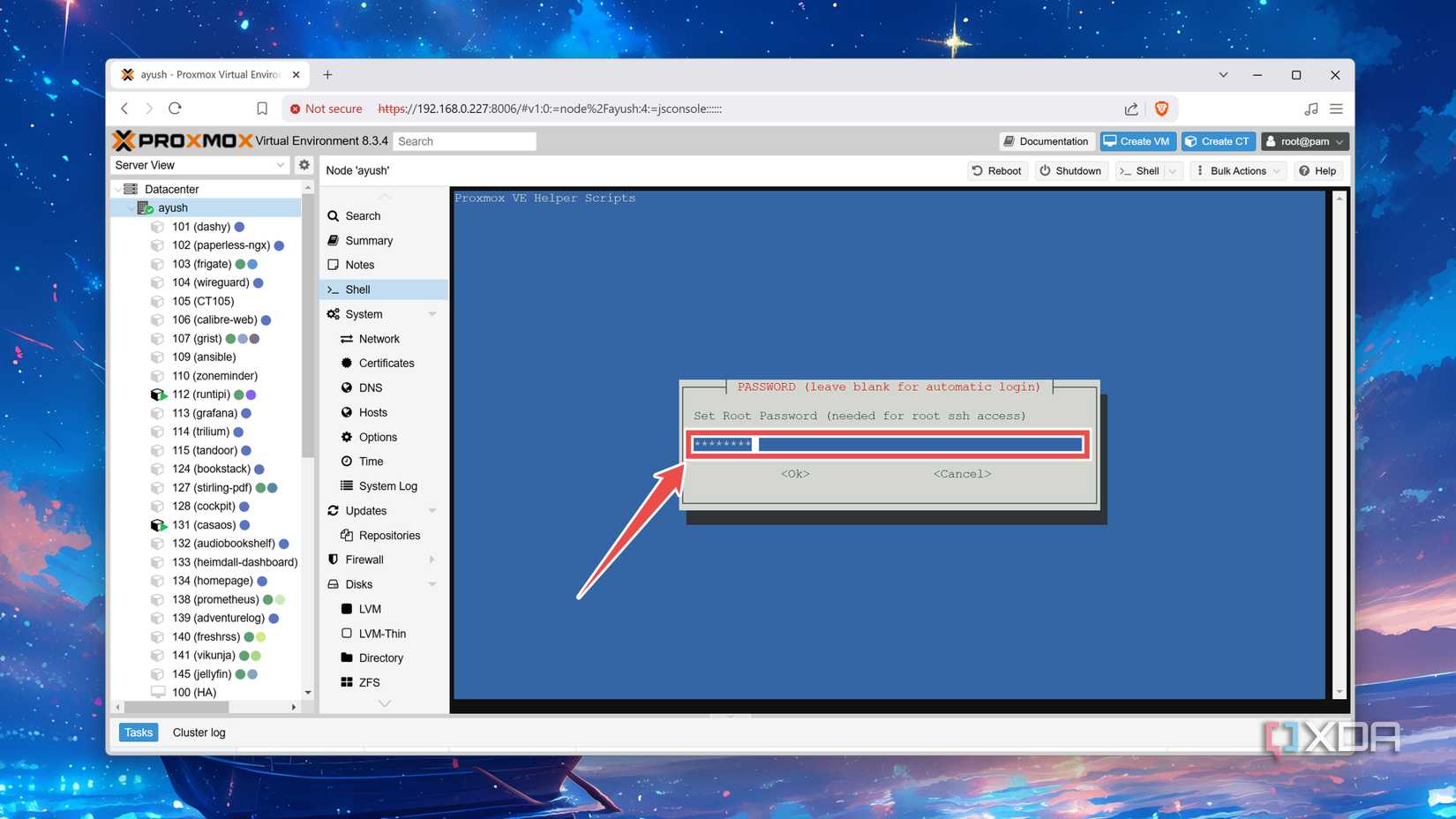 Entering a Root password when creating an LXC in Proxmox
