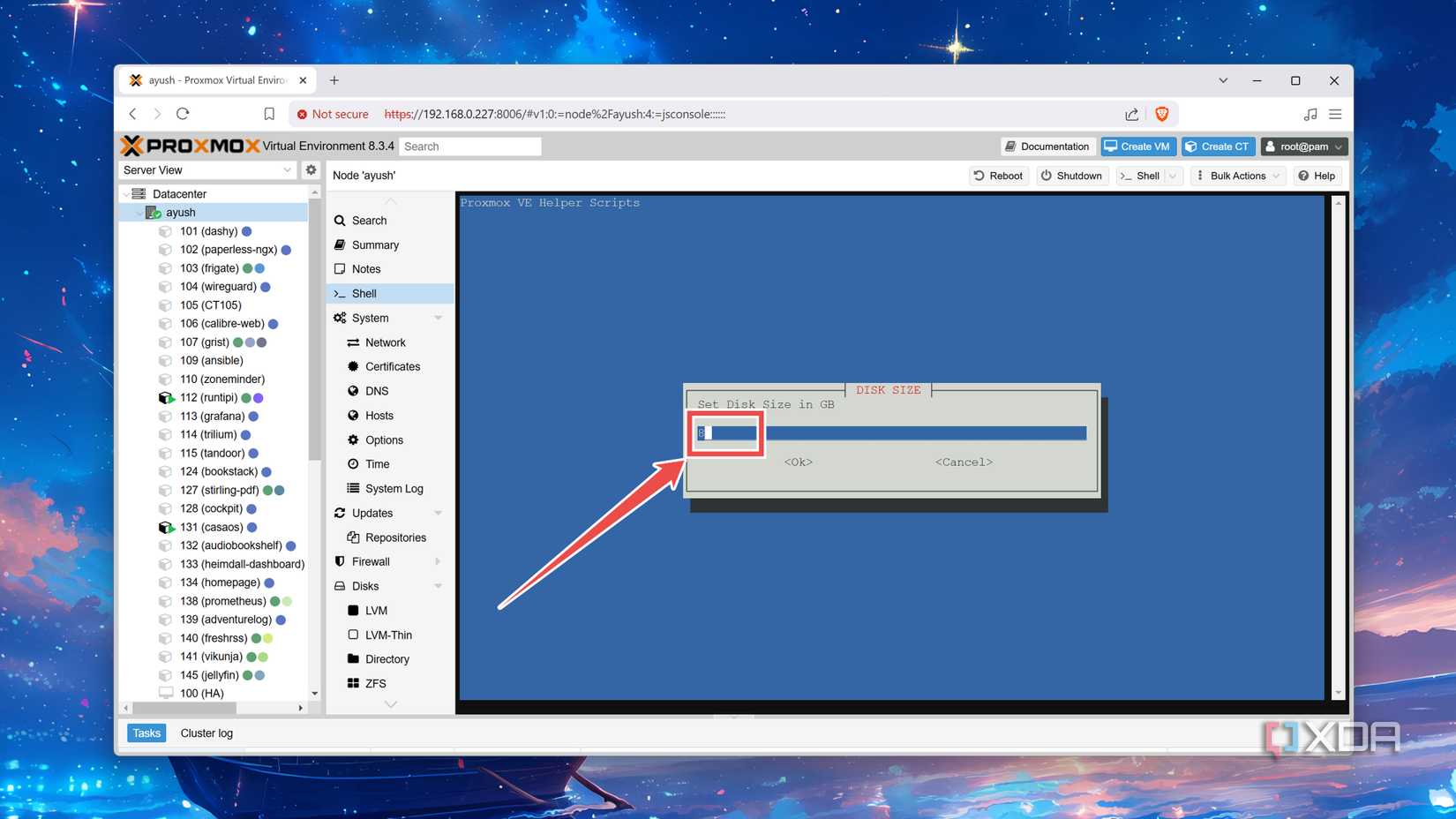 Choosing the Storage Space when creating an LXC in Proxmox