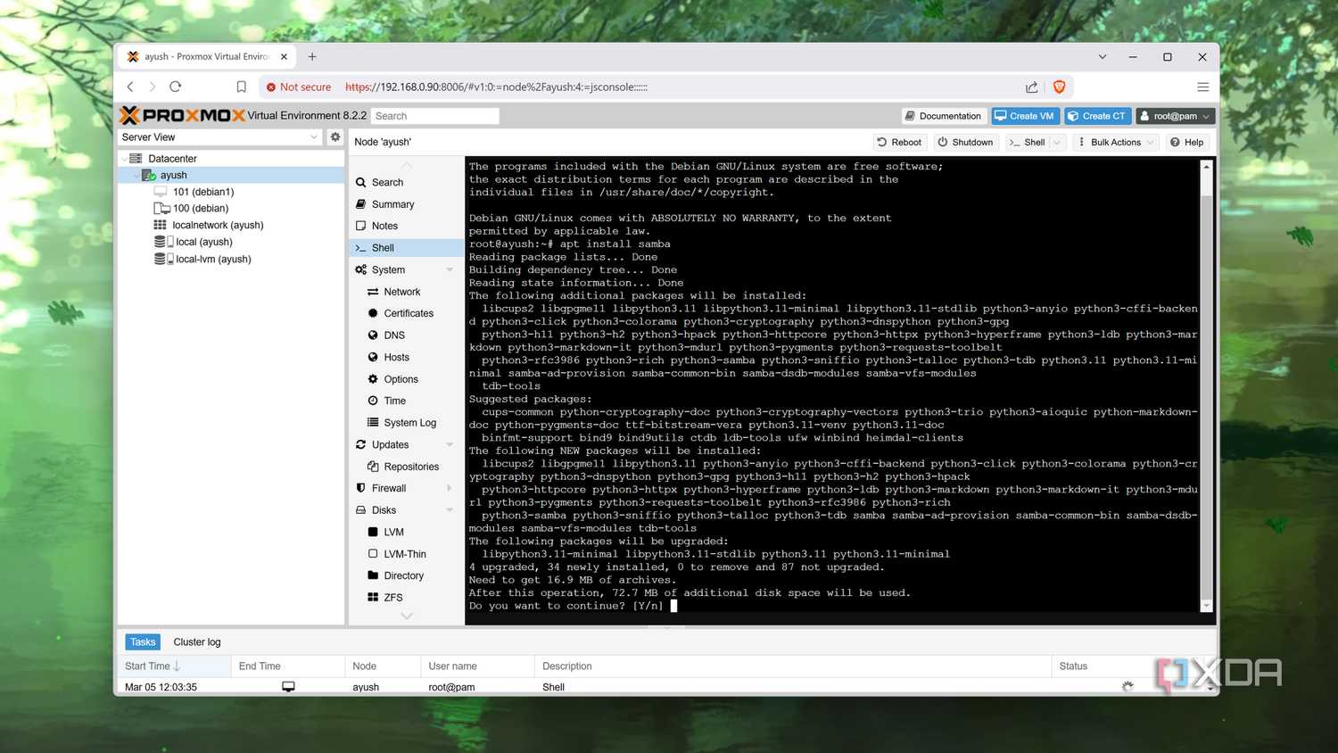 Installing a Samba server on Proxmox