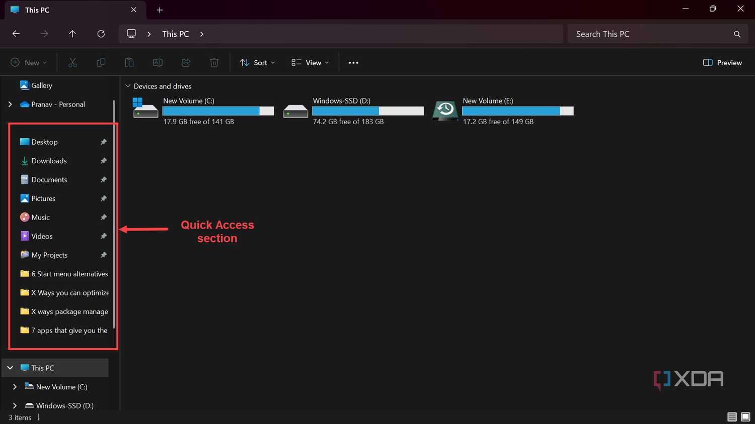 Quick Access section File Explorer