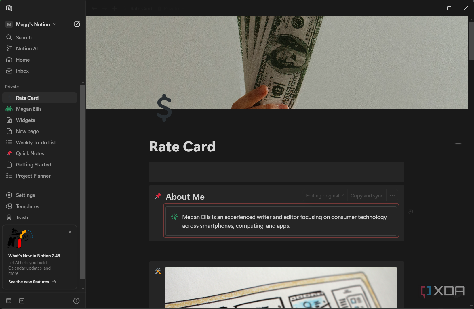 rate card in notion with synced block