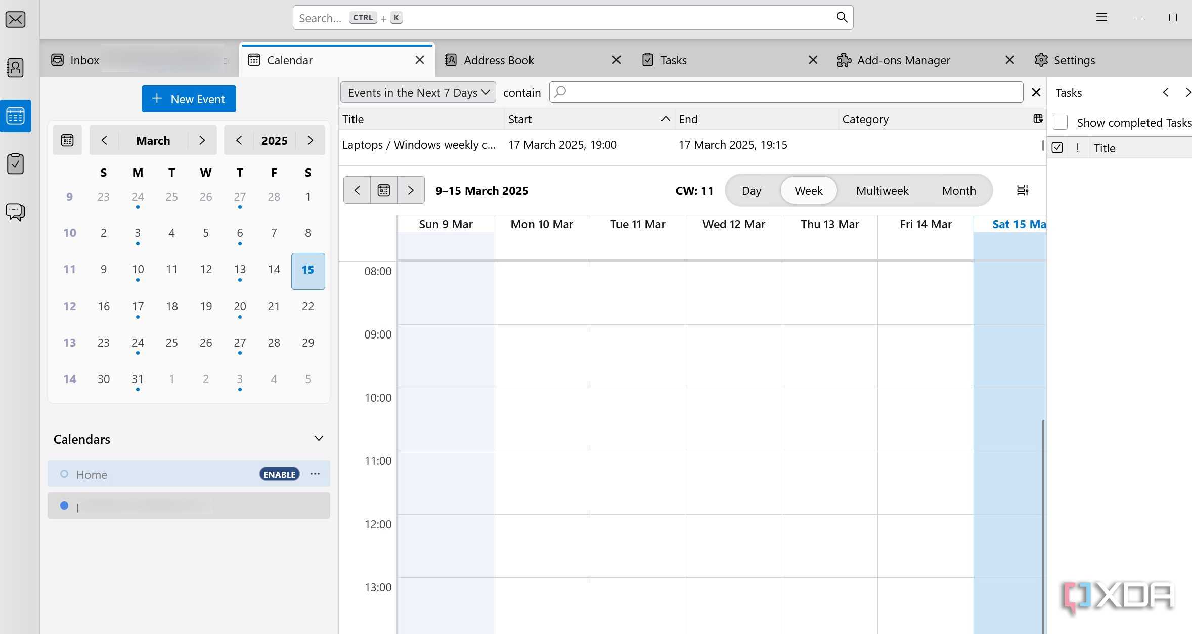 Thunderbird calendar weekly
