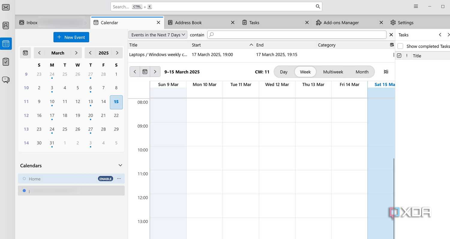 Thunderbird calendar weekly
