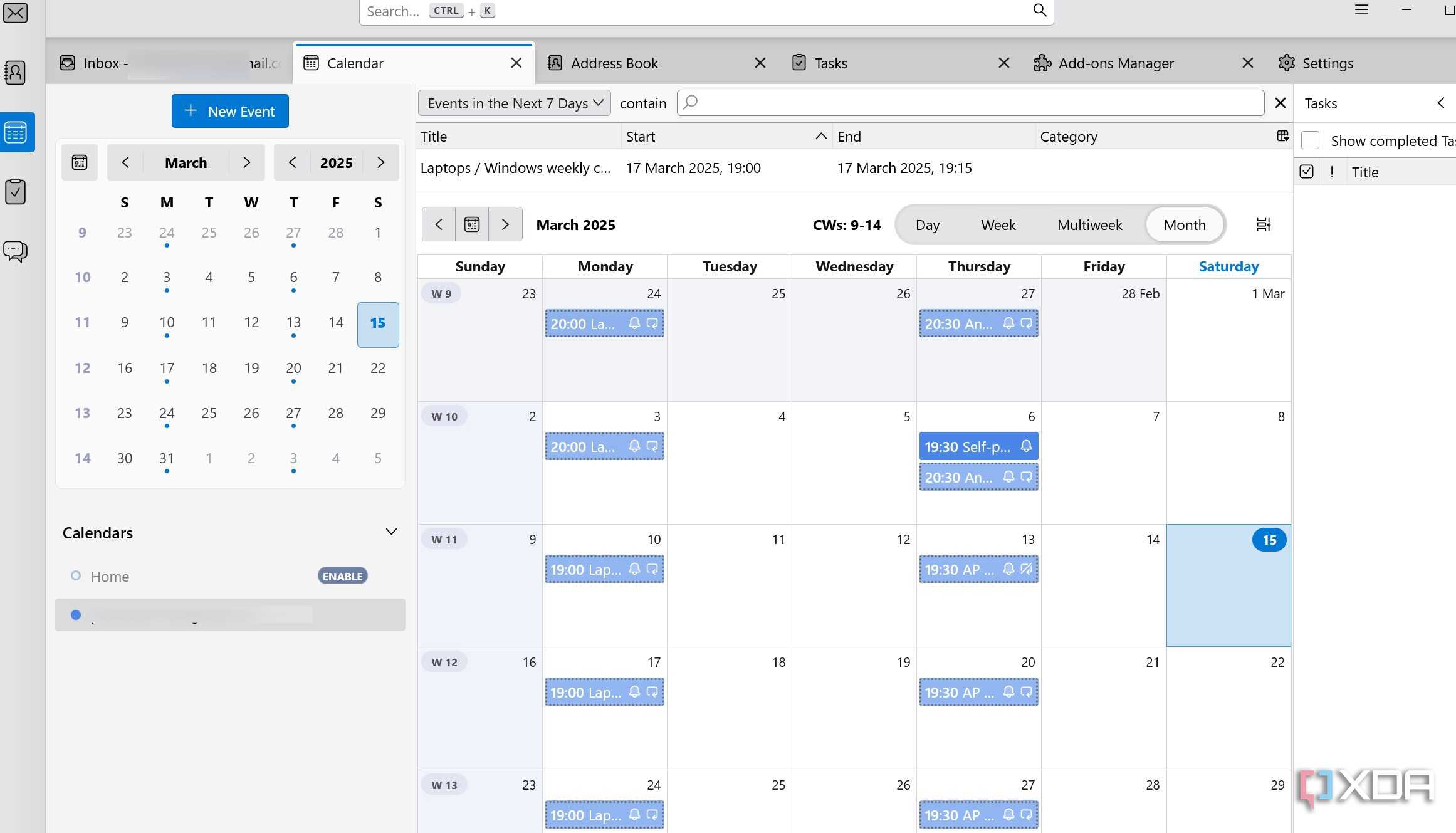 Thunderbird calendar monthly
