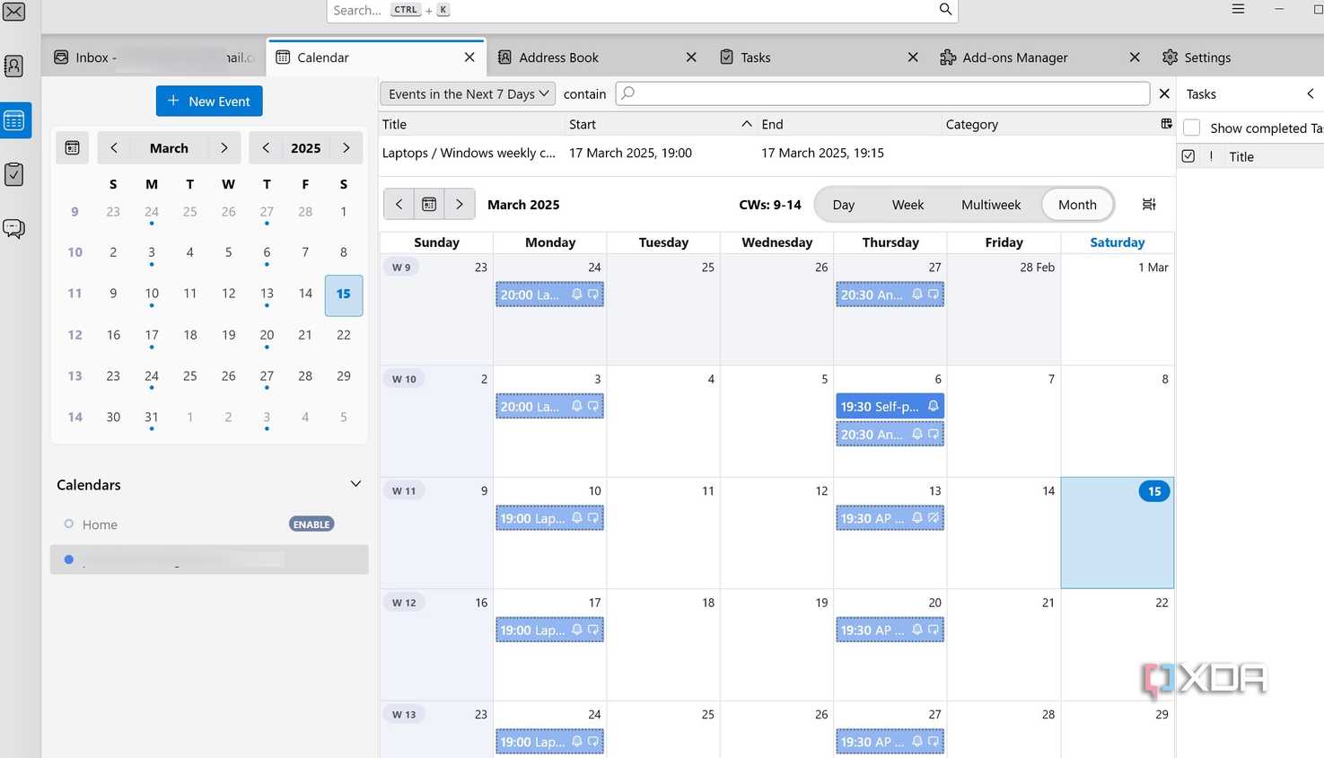 Thunderbird calendar monthly