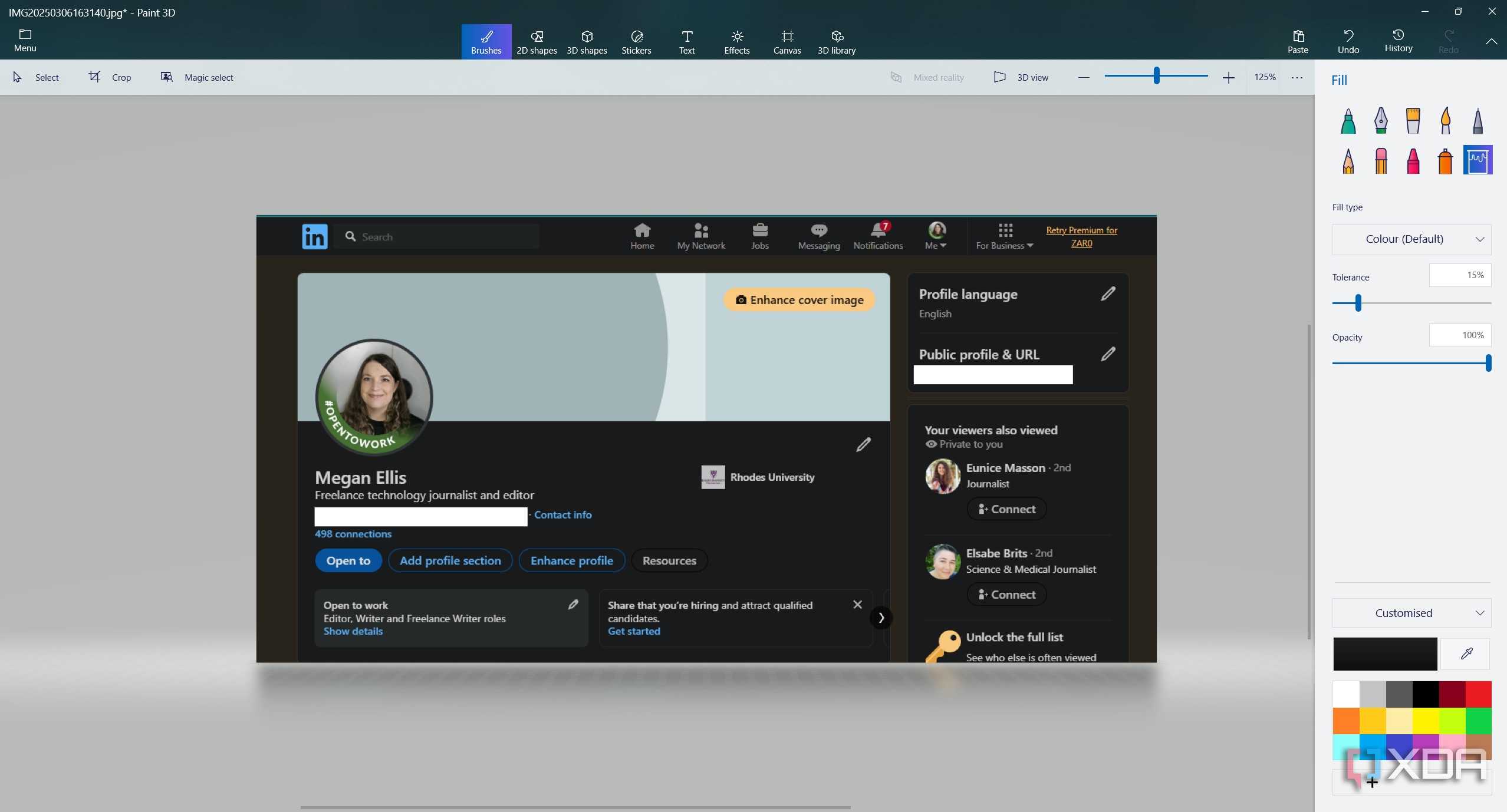 removing information from screenshot in paint 3d