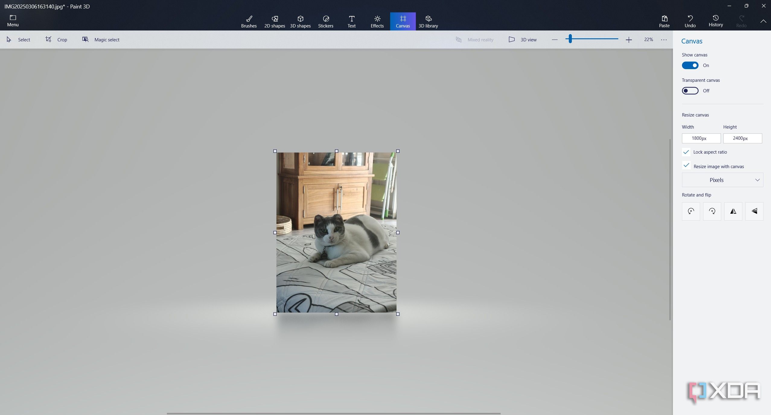 resizing a canvas in paint 3d