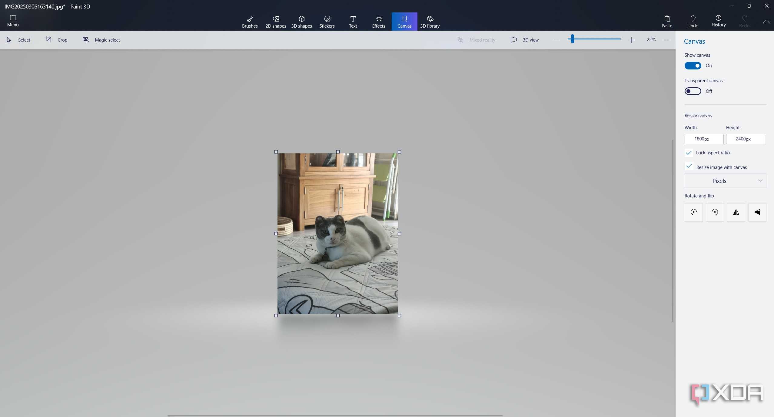 resizing a canvas in paint 3d