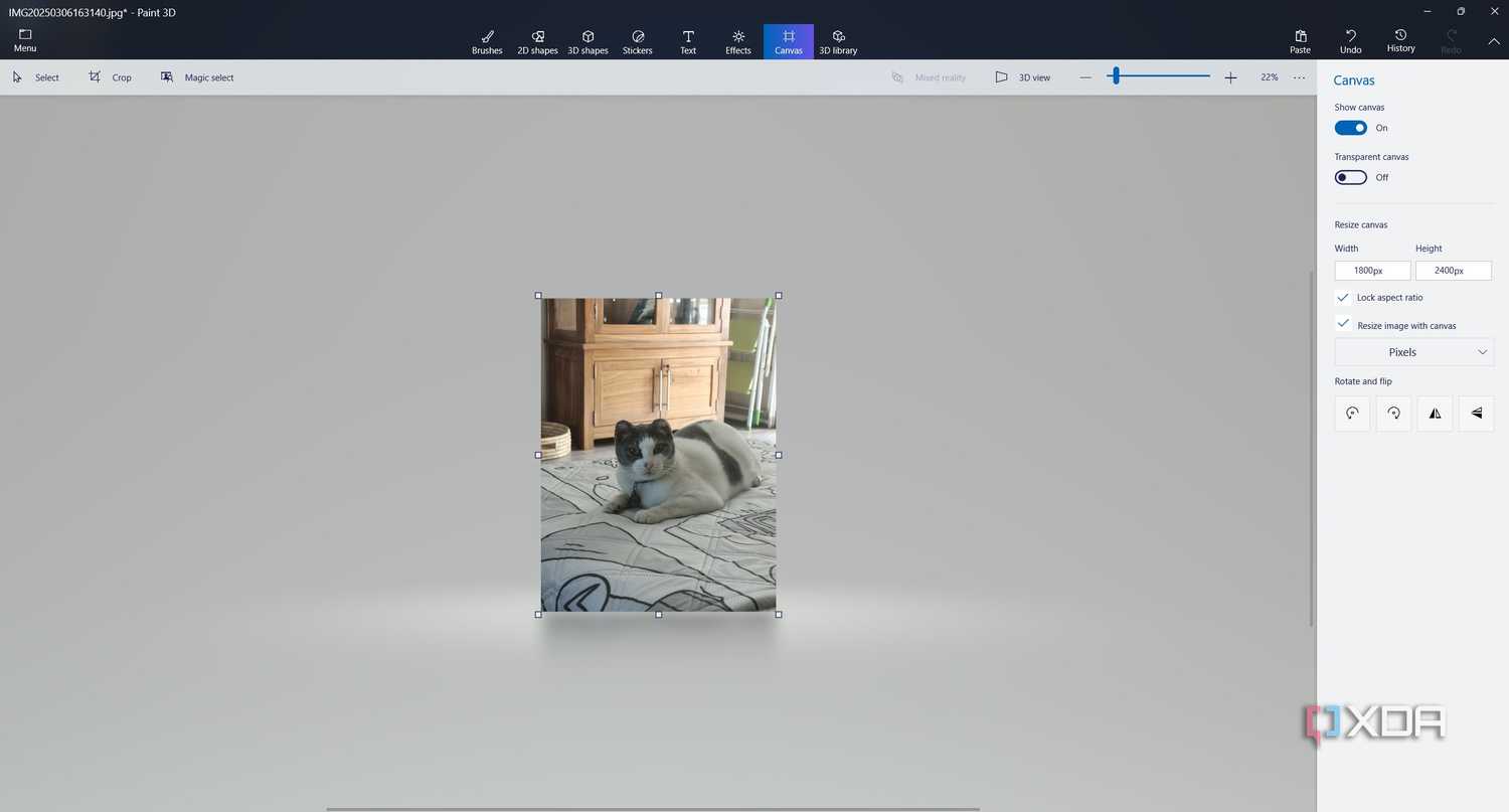 resizing a canvas in paint 3d