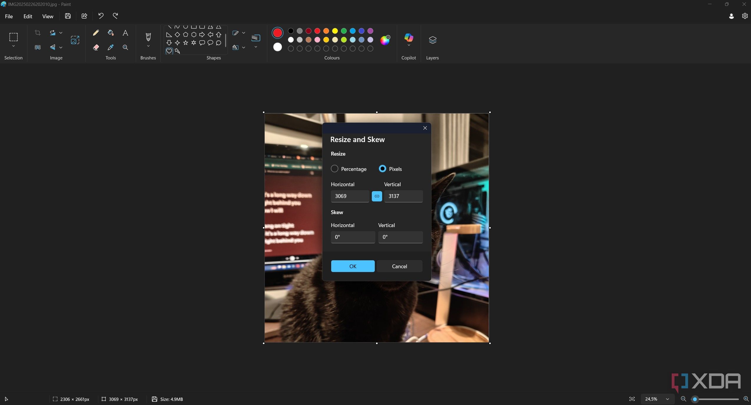 resizing an image in paint