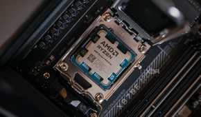 The AMD Ryzen 9 9950X3D socketed in a motherboard.