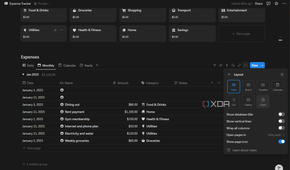 selecting a layout for a database in notion