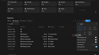 selecting a layout for a database in notion