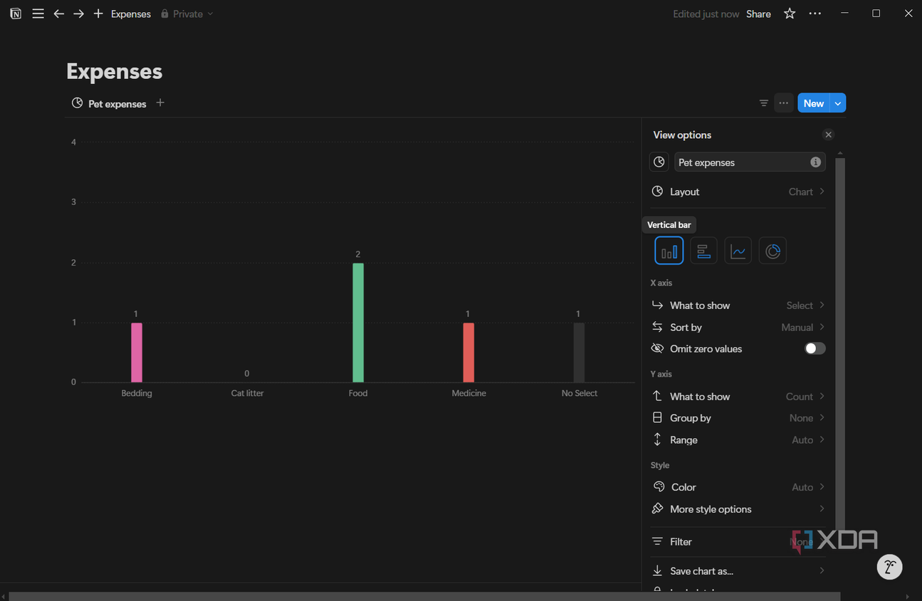 selecting view options for a notion database